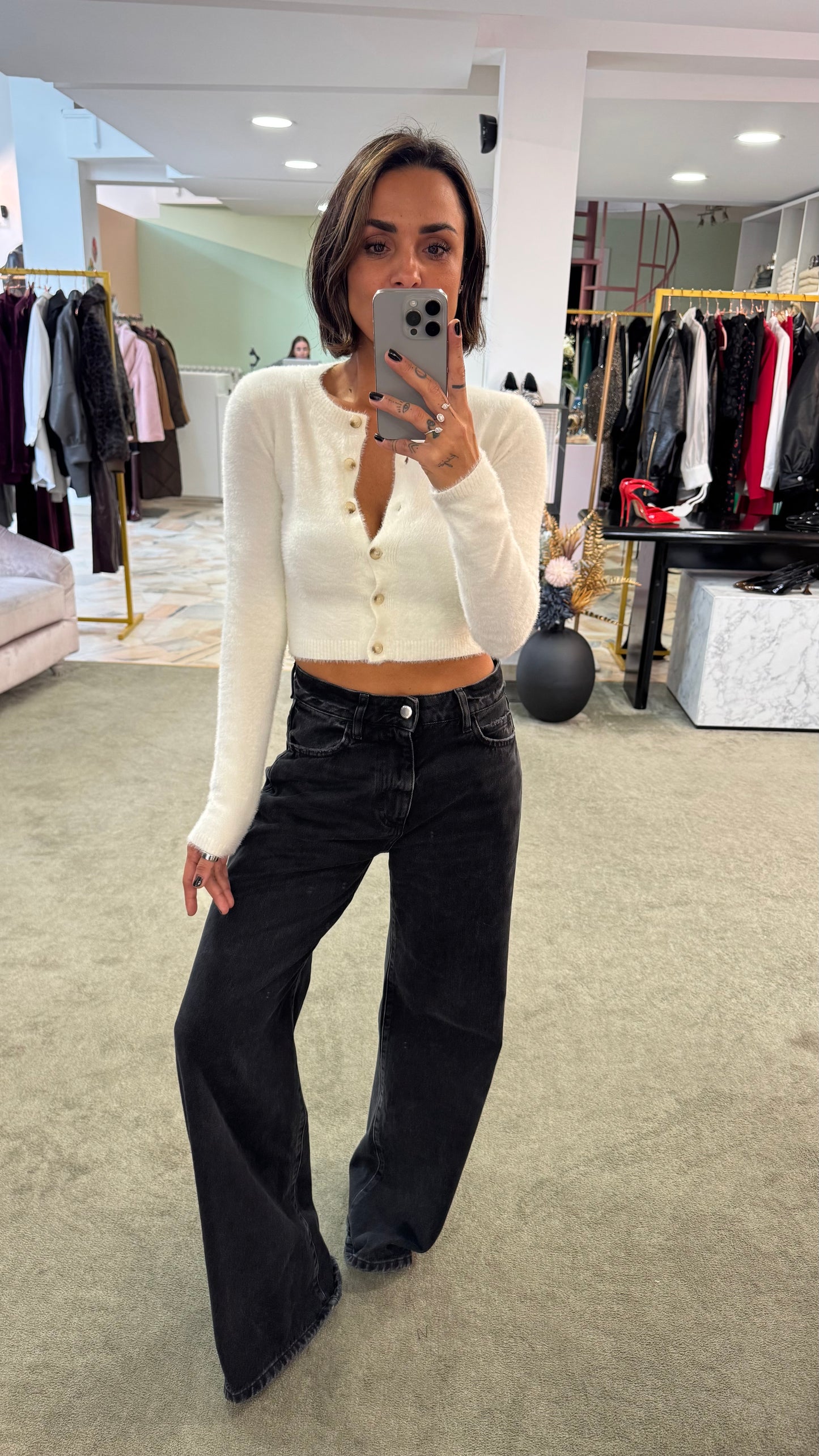 Cardigan teddy panna crop gl