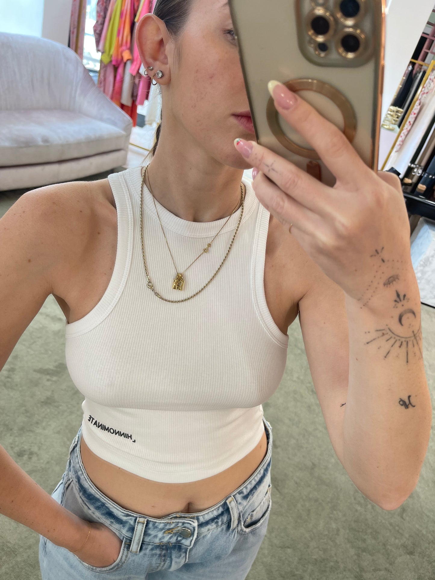 Crop top bianco a costine hinnominate