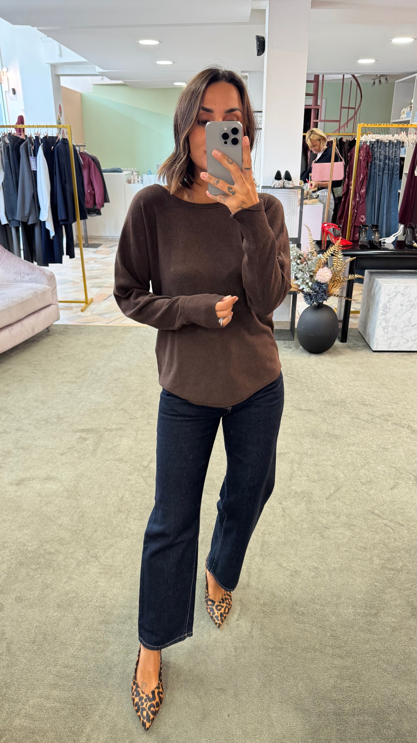 Maglione cioccolato girocollo morbido sy