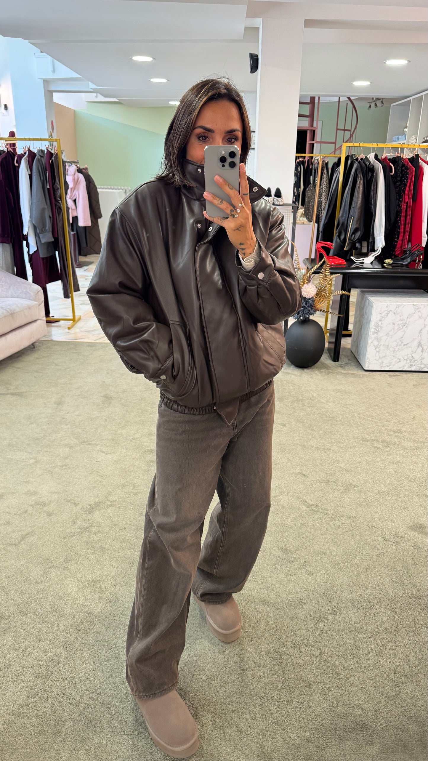 Bomber aviator marrone testa di moro imbottito in ecopelle gl