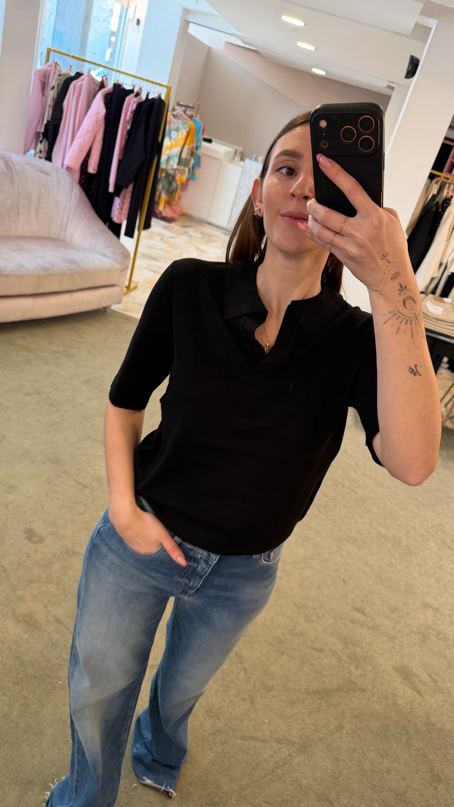 Polo nera mezza manica sy