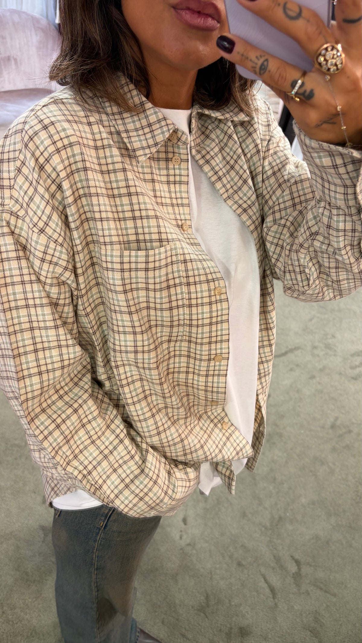 Camicia a quadri beige jx
