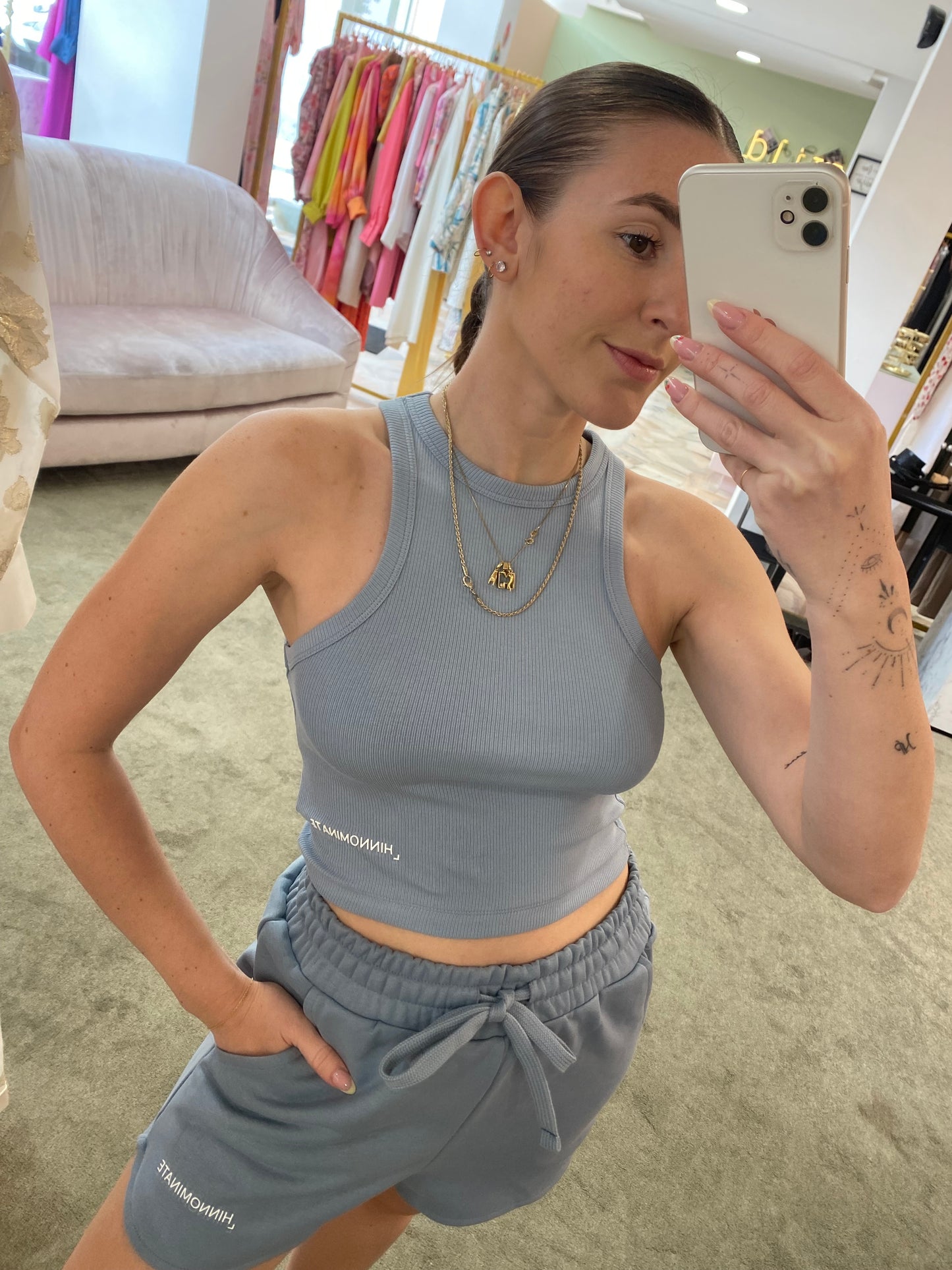 Crop top azzurro polvere a costine hinnominate