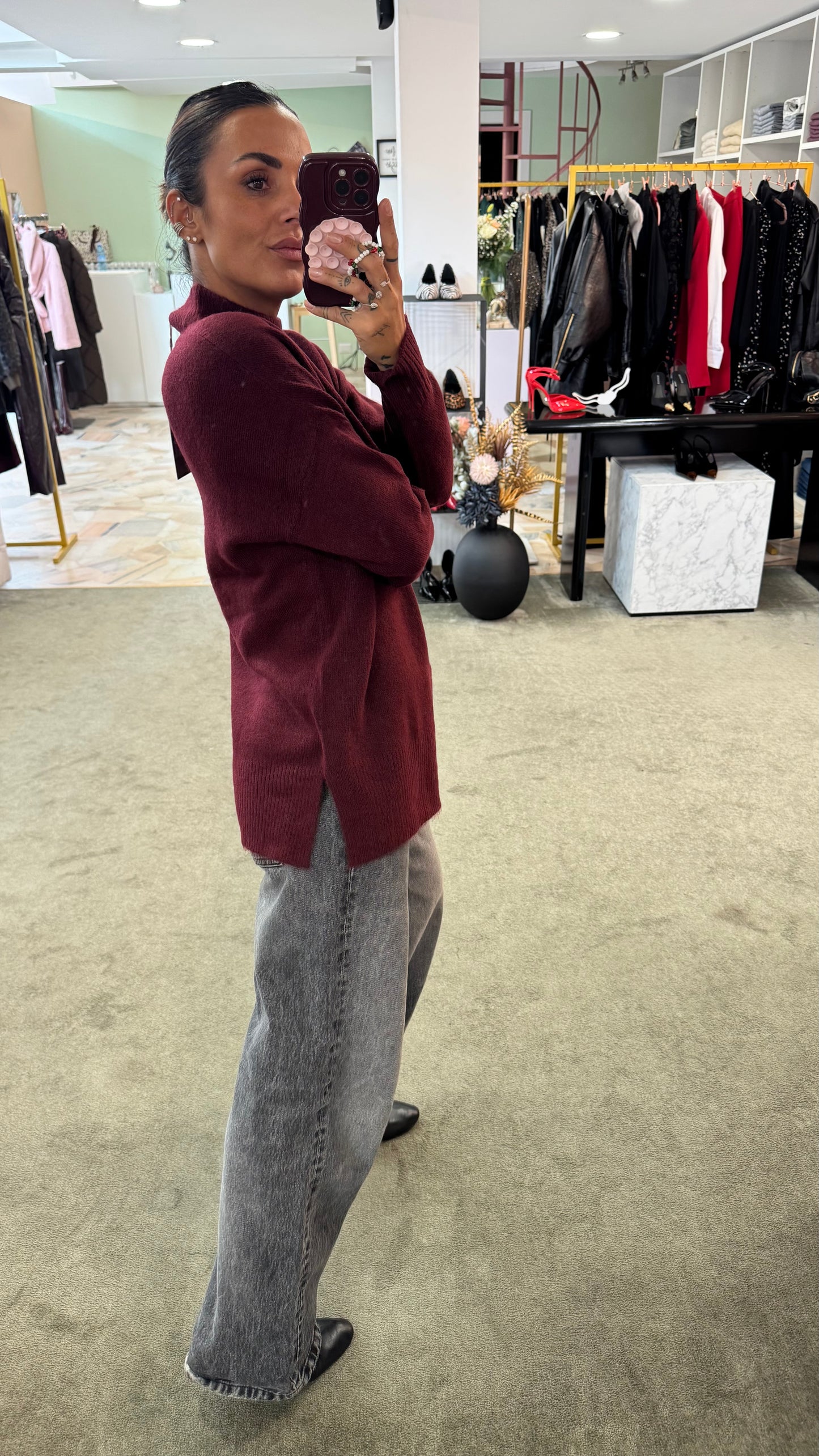 Maglione lupetto bordeaux sy
