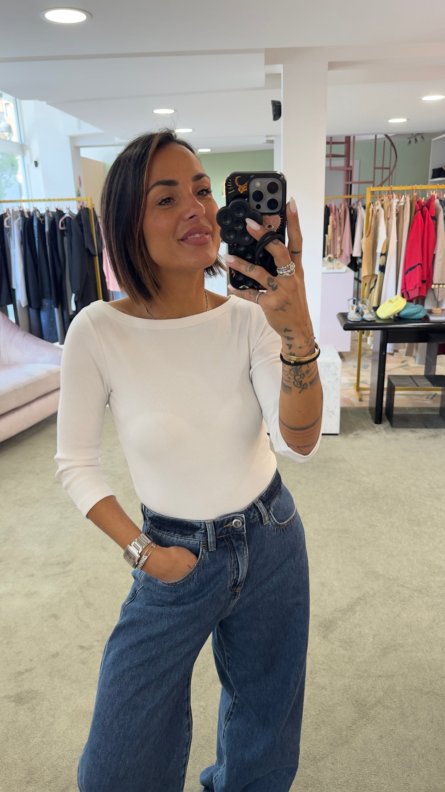 Maglia bianca manica 3/4 a costine jx