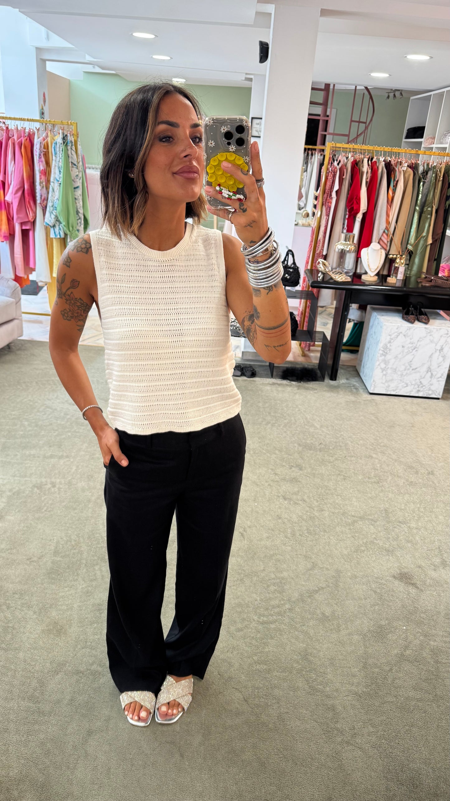 Pantaloni neri dritti in lino sl