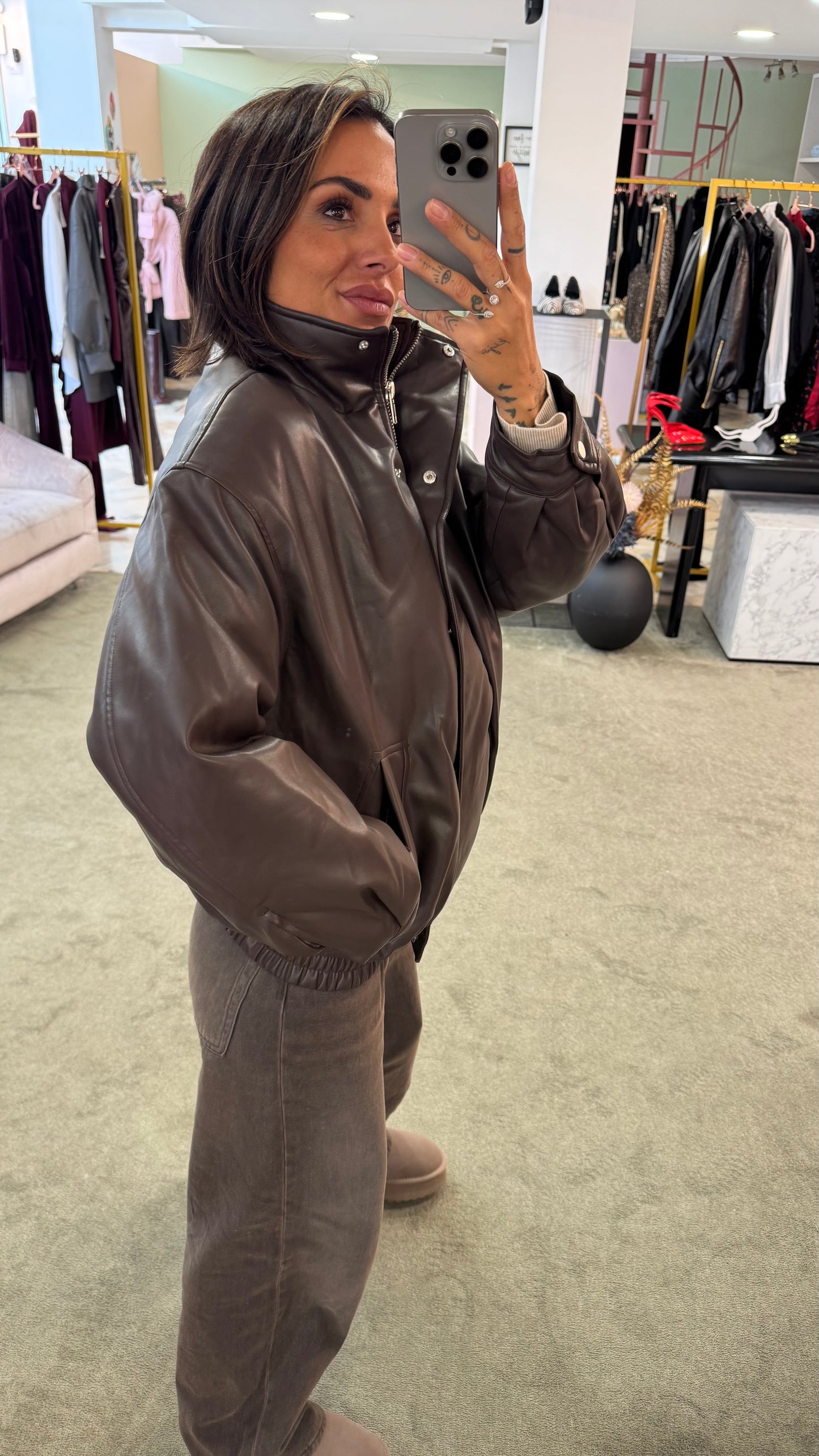 Bomber aviator marrone testa di moro imbottito in ecopelle gl