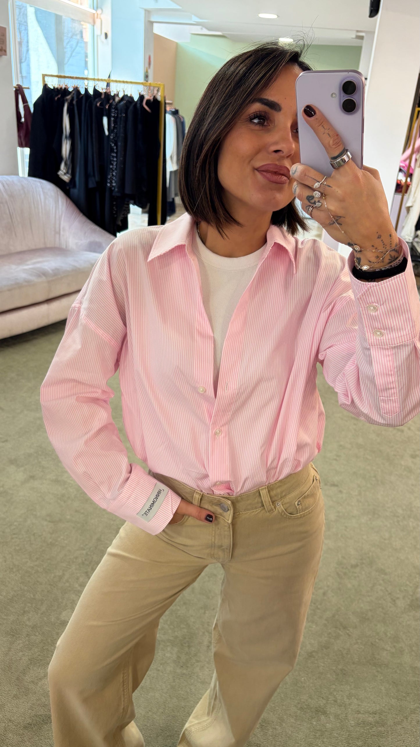 Camicia rosa a righe in cotone Hinnominate