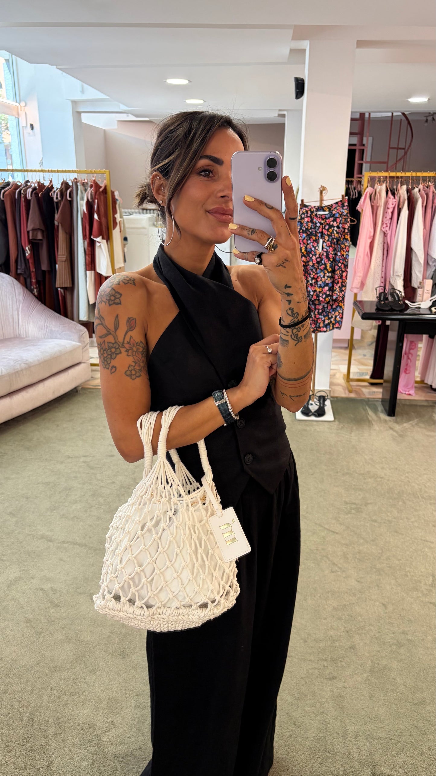 Borsa media bianca crochet rete Matinée