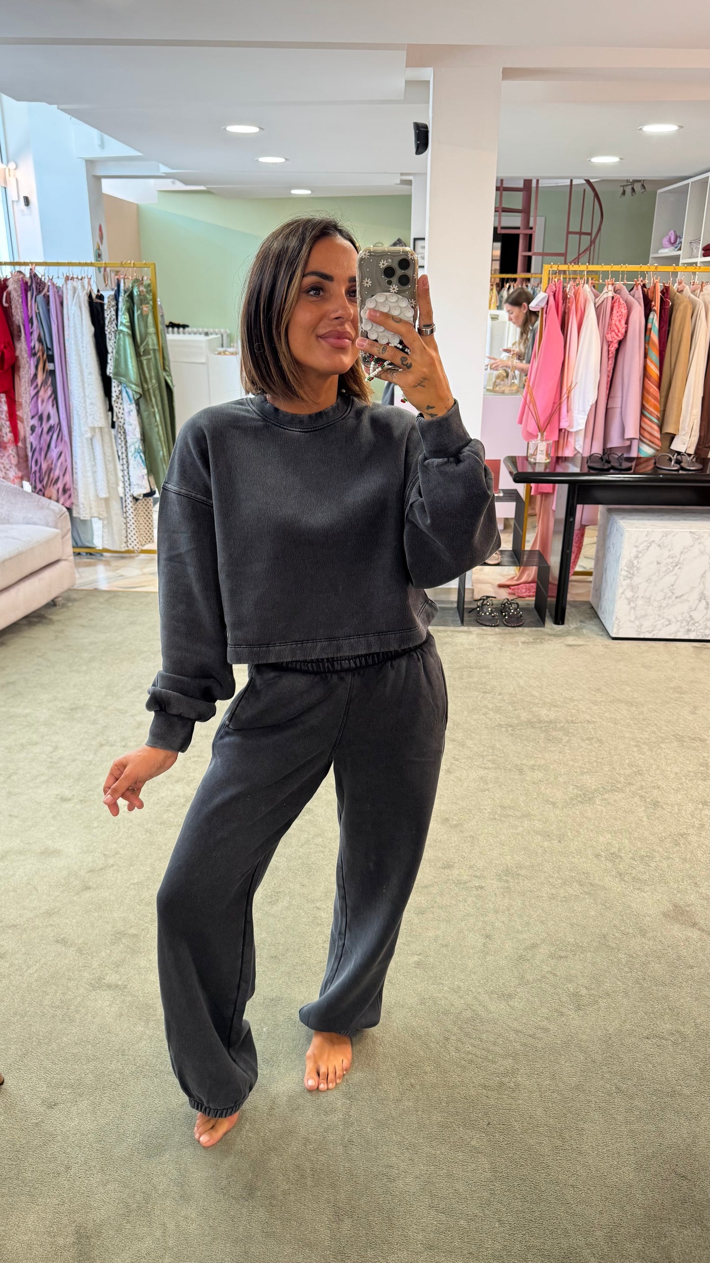 Felpa crop grigia stonewashed jx