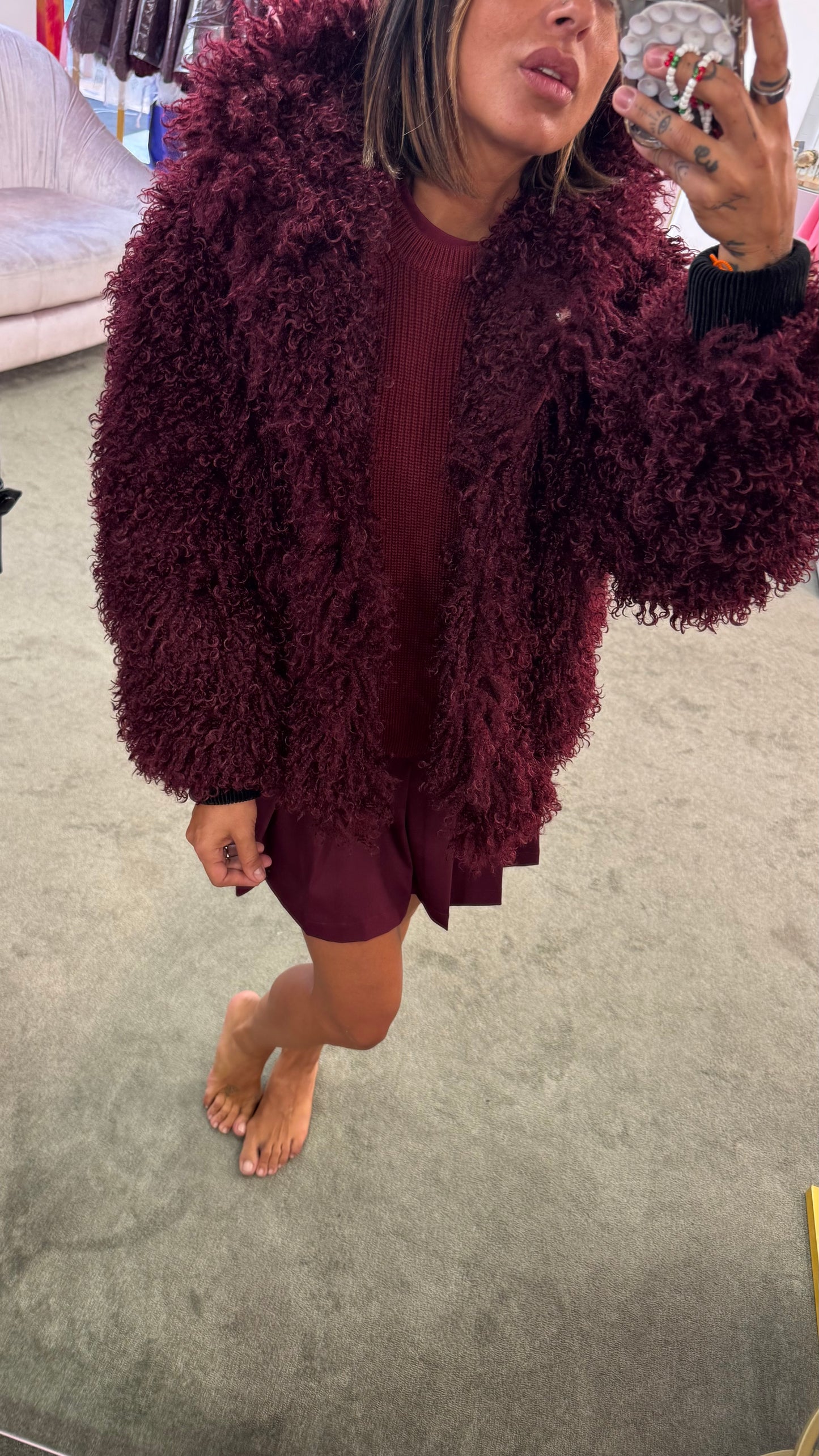 Bomber mongolia eco bordeaux con cappuccio