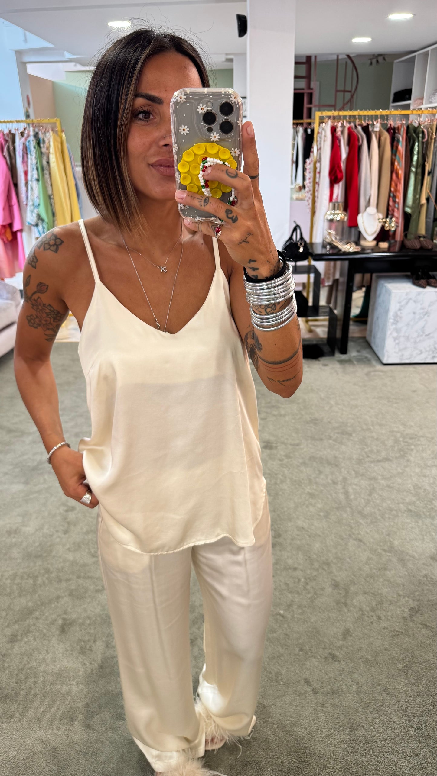 Pantaloni avorio panna con elastico satin ay