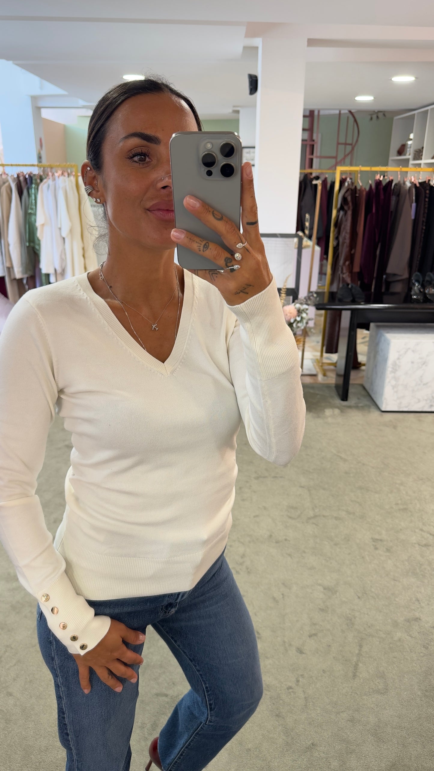 Maglione panna scollo a v in viscosa fr