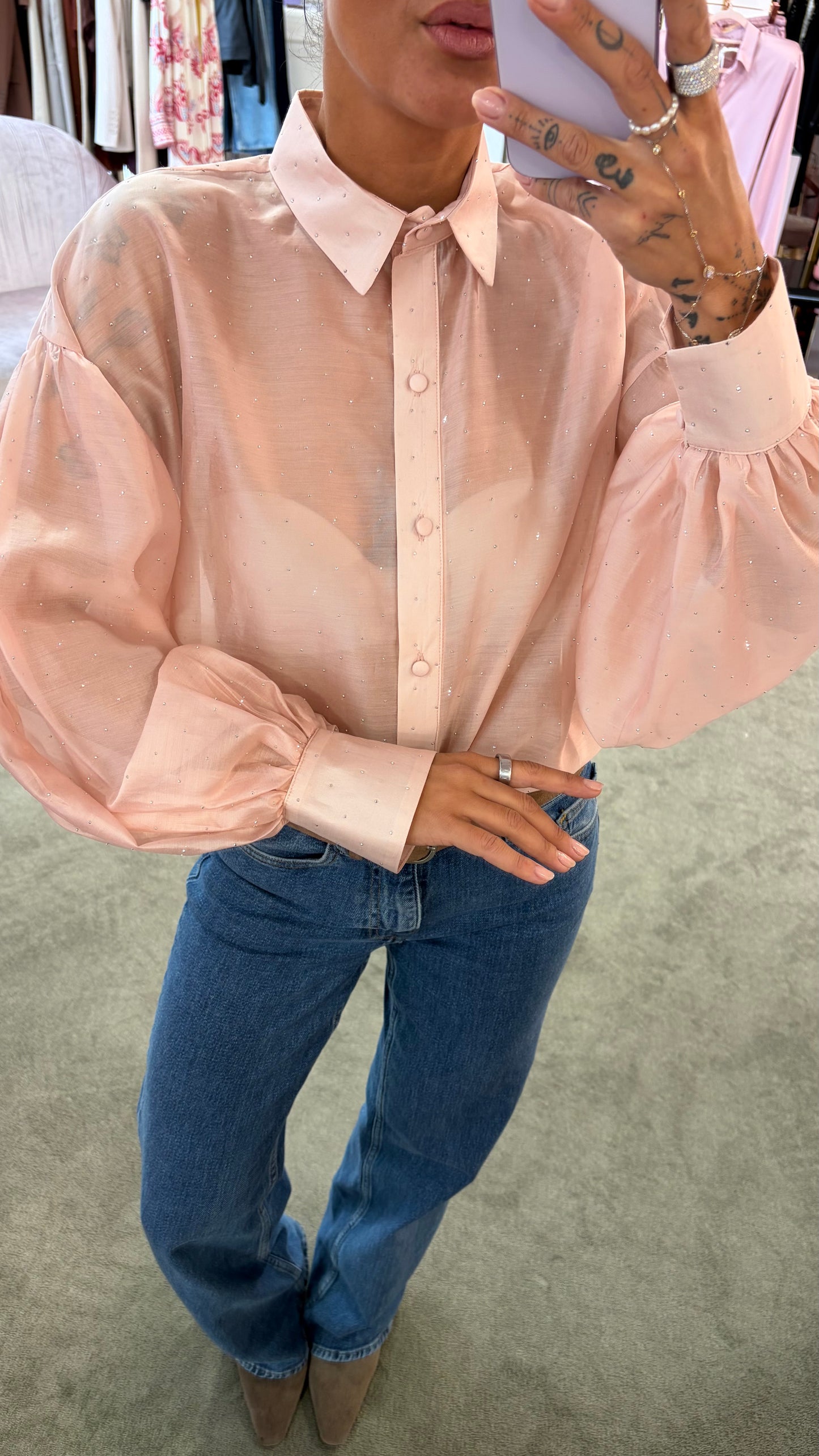 Camicia rosa con cristalli Actualee