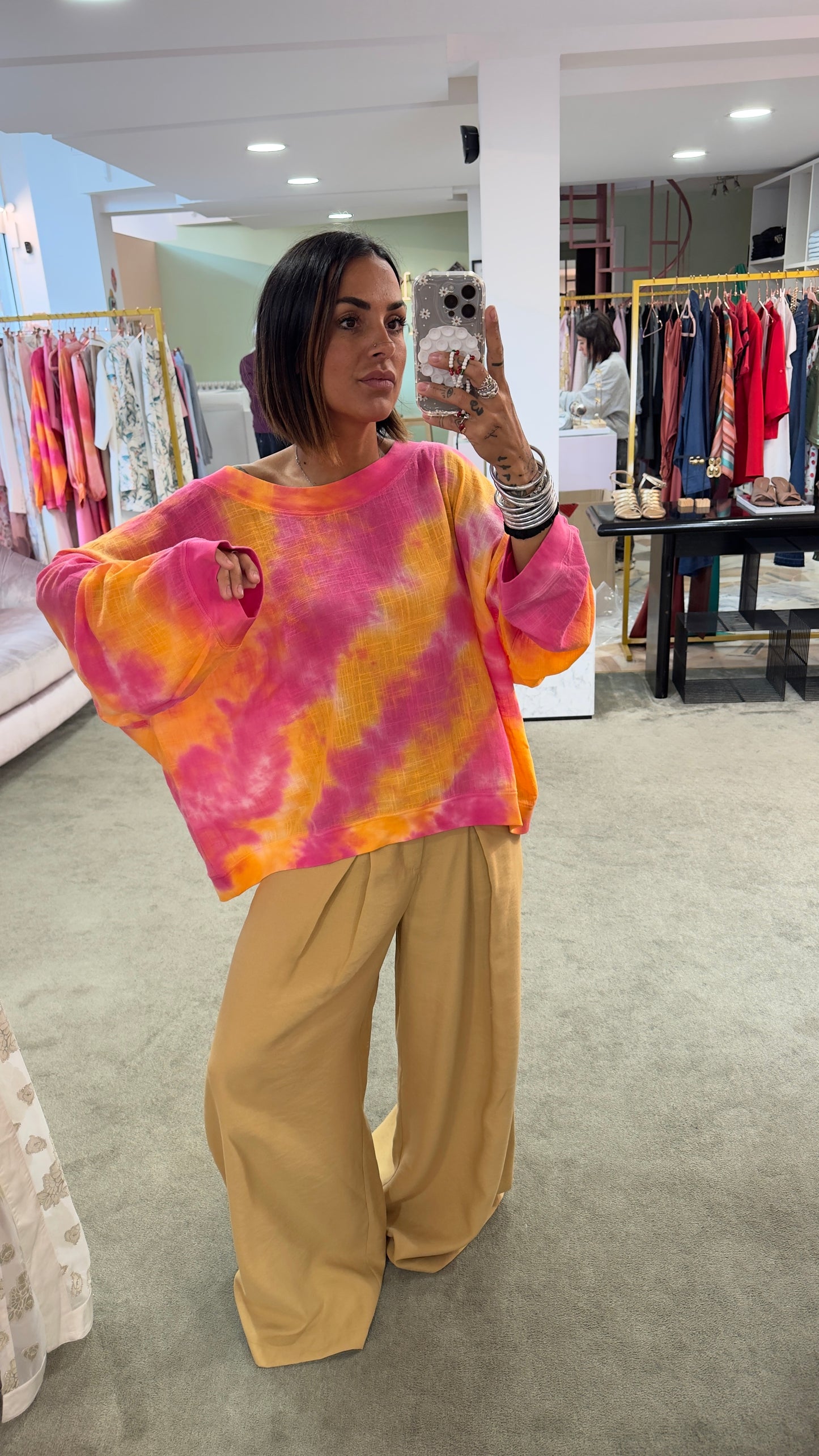 Felpa in garza fucsia tie-dye Don't@me