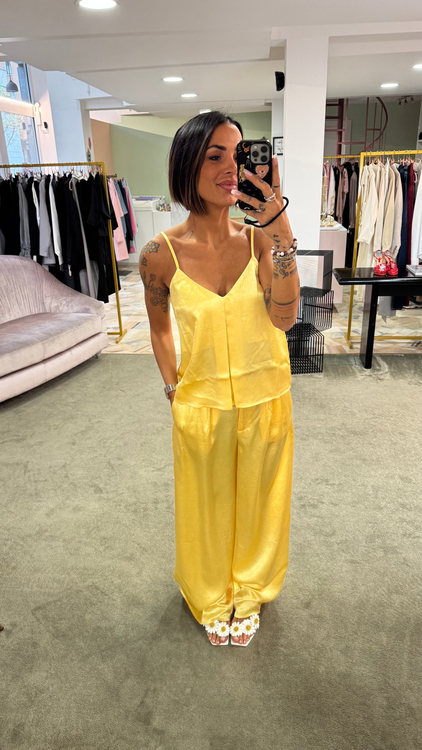 Canotta gialla in satin sl