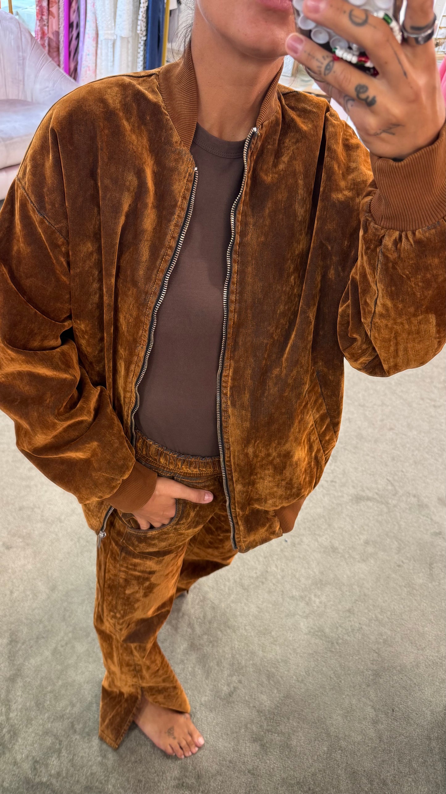 Bomber ruggine in denim floccato Don't@Me