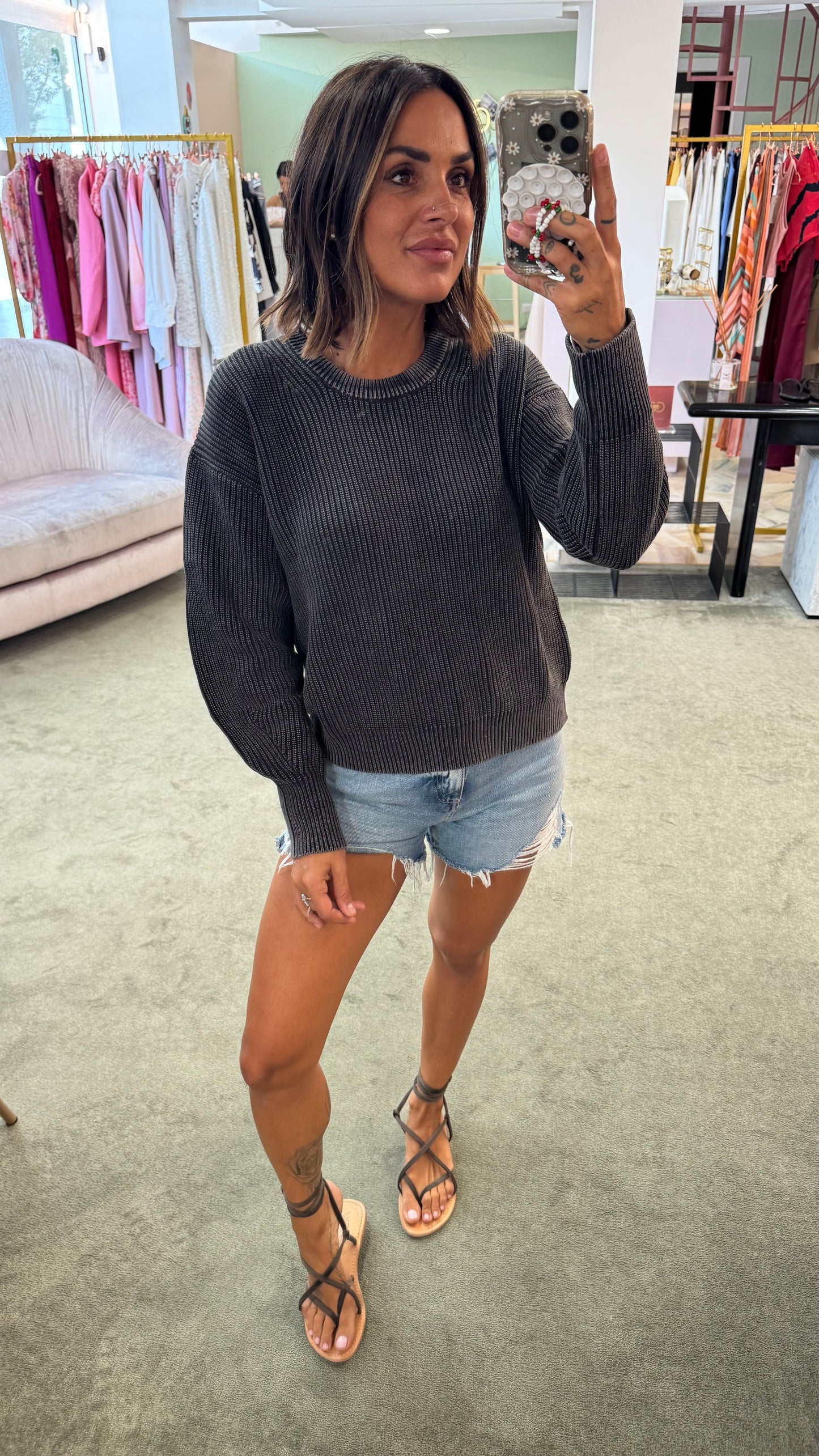 Maglione grigio stonewashed a costine jx