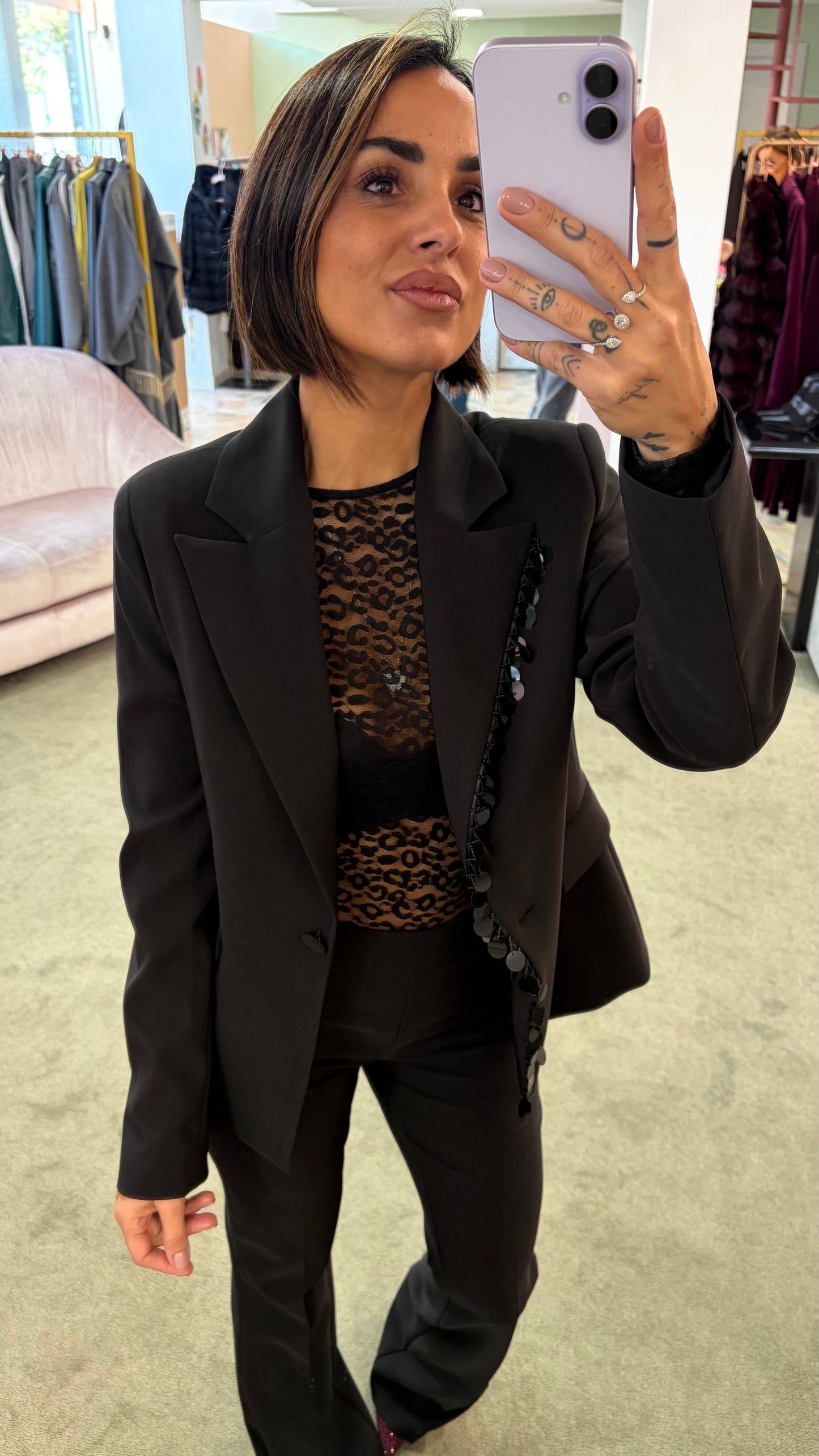 Blazer nero con rever in paillettes fr