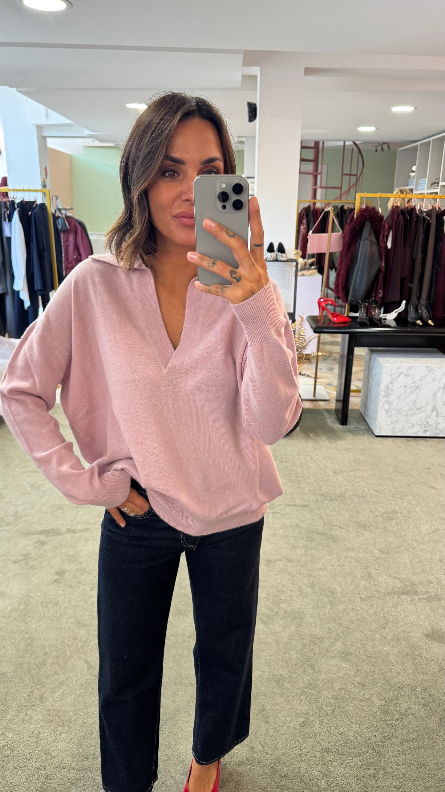 Maglione polo rosa lh