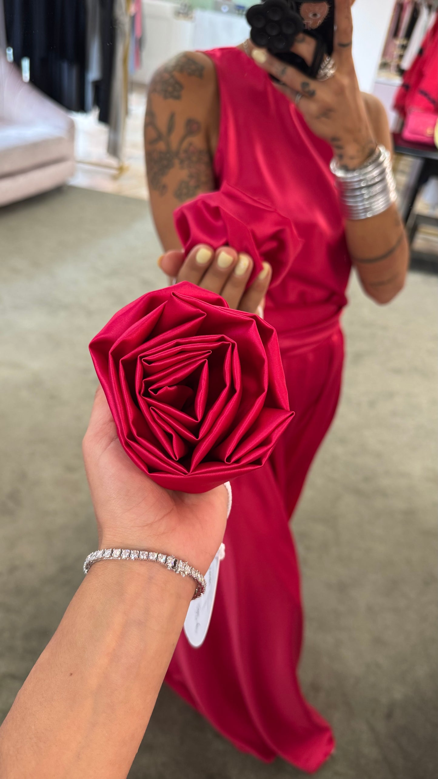 Spilla rosa ciclamino in satin