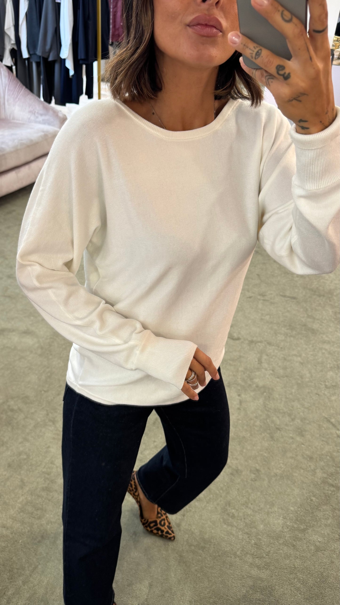 Maglione panna girocollo over sy