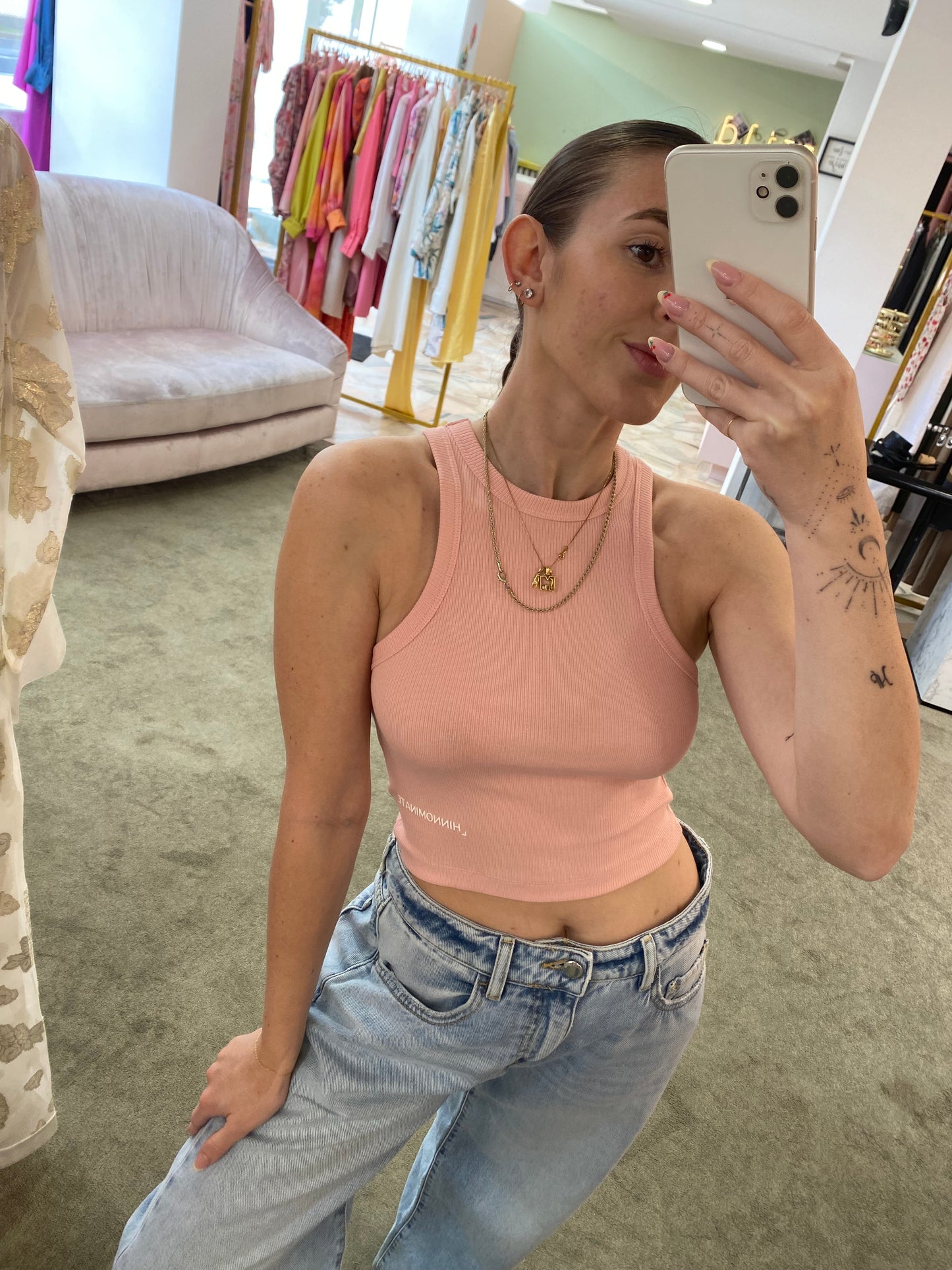 Crop top rosa cipria a costine hinnominate
