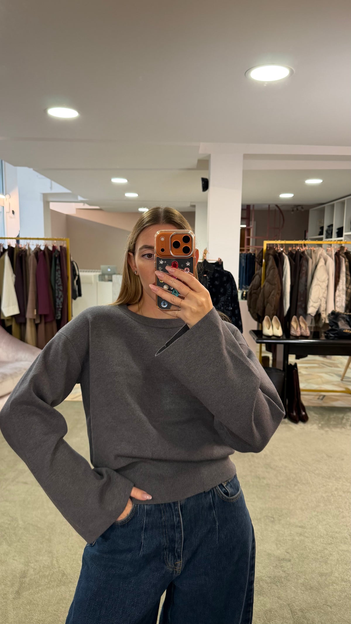 Maglione girocollo hanna grigio manica a kimono aw