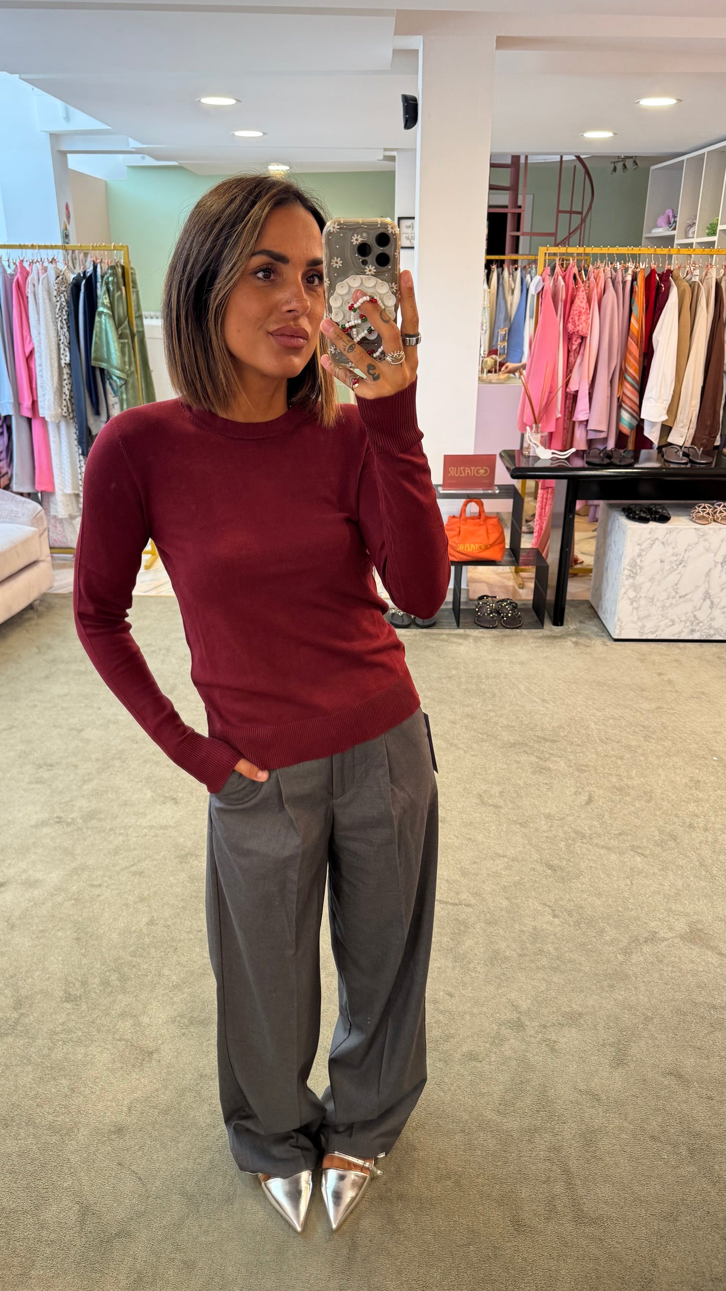 Maglione bordeaux girocollo in viscosa jx