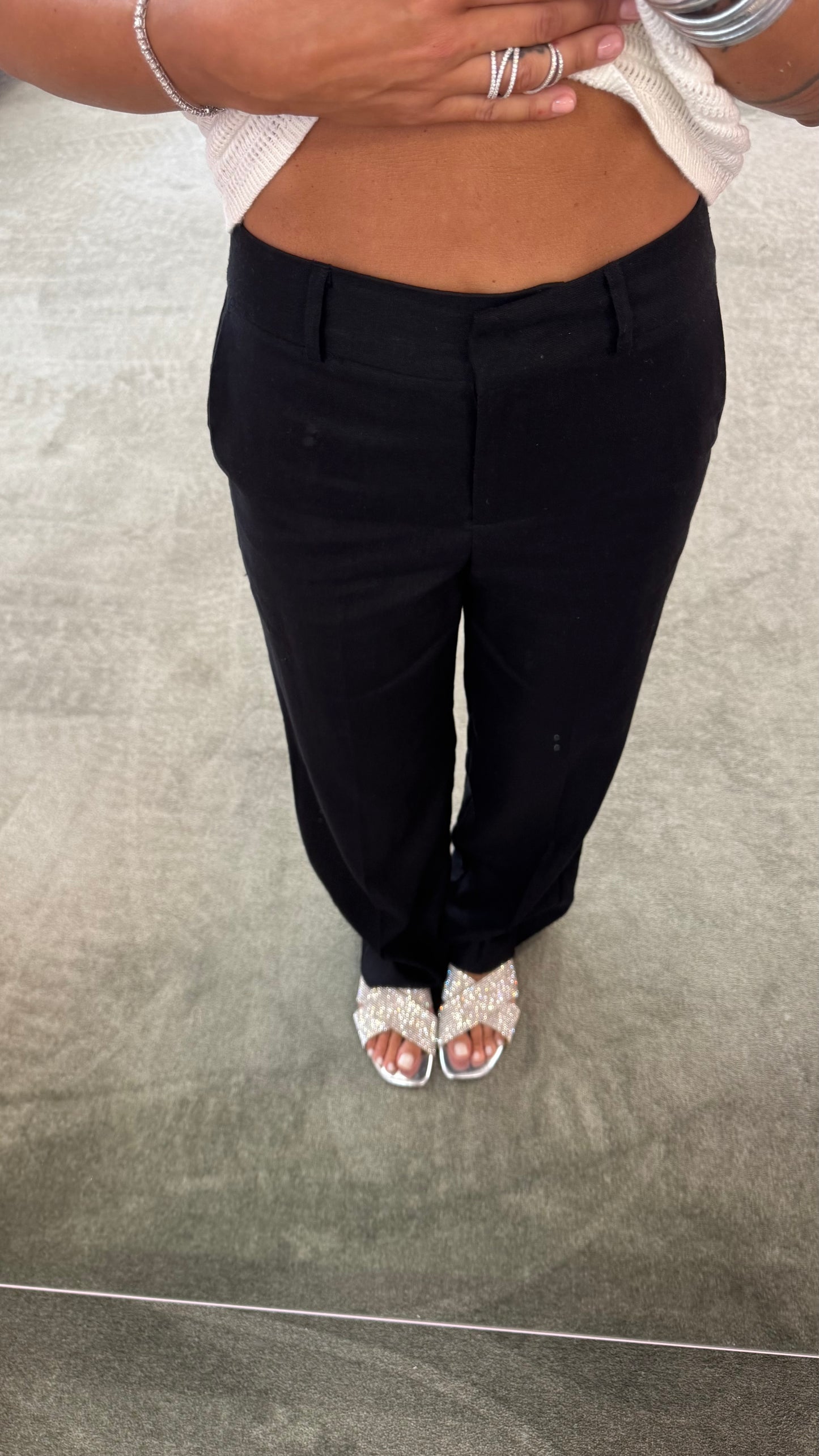 Pantaloni neri dritti in lino sl