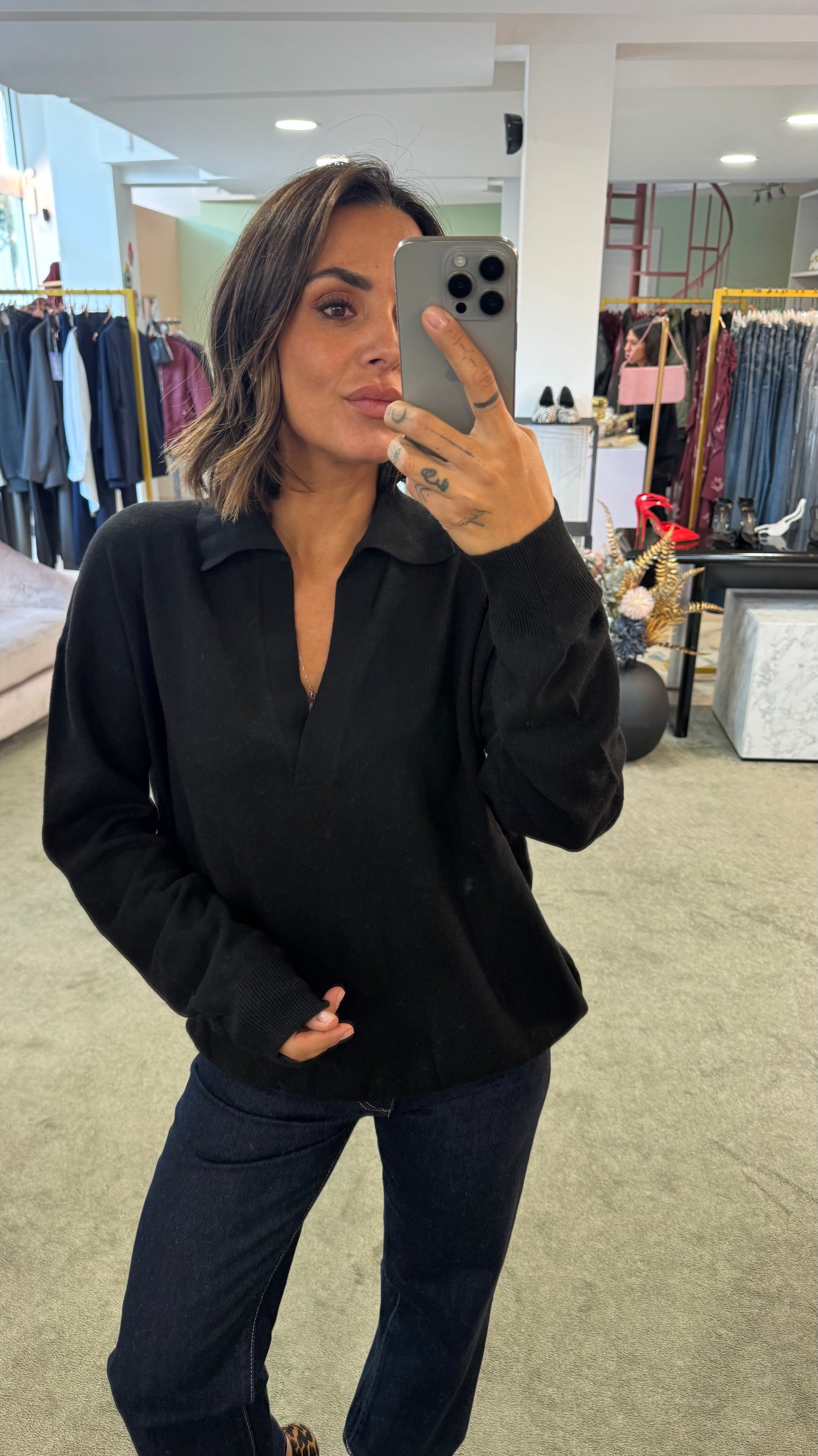 Maglione polo nero lh