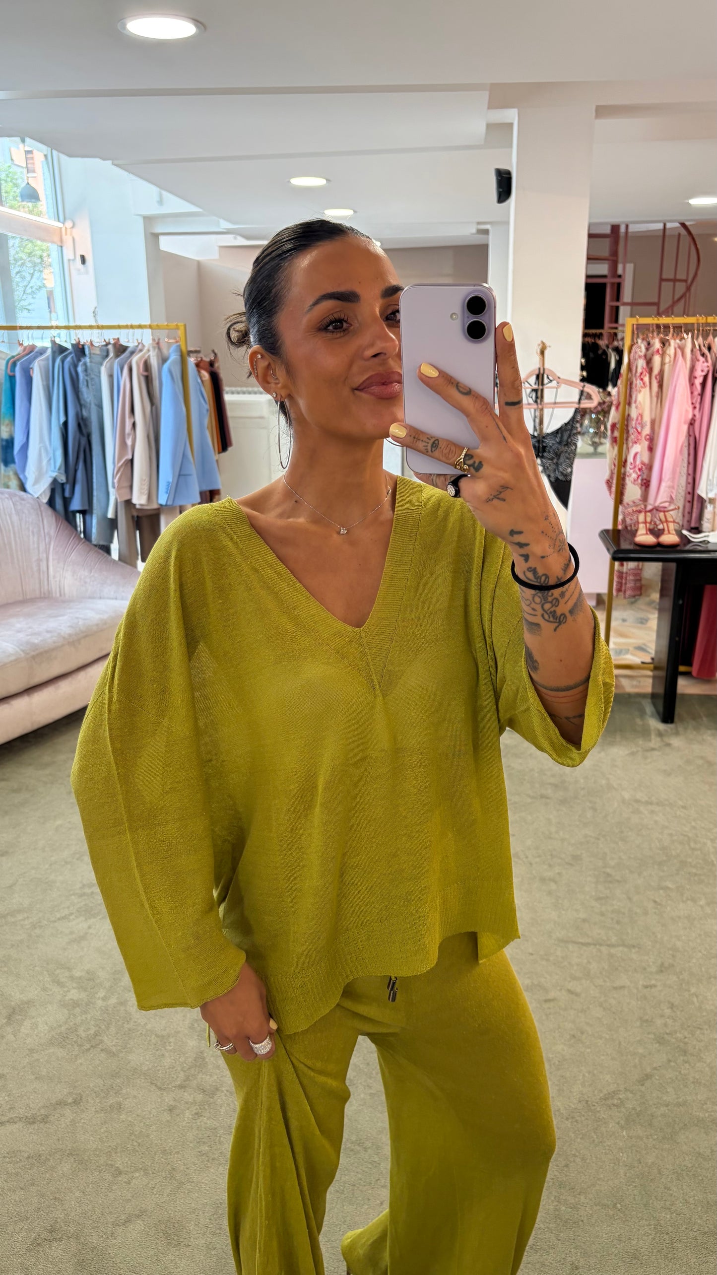Pantaloni verde pistacchio in lino fy