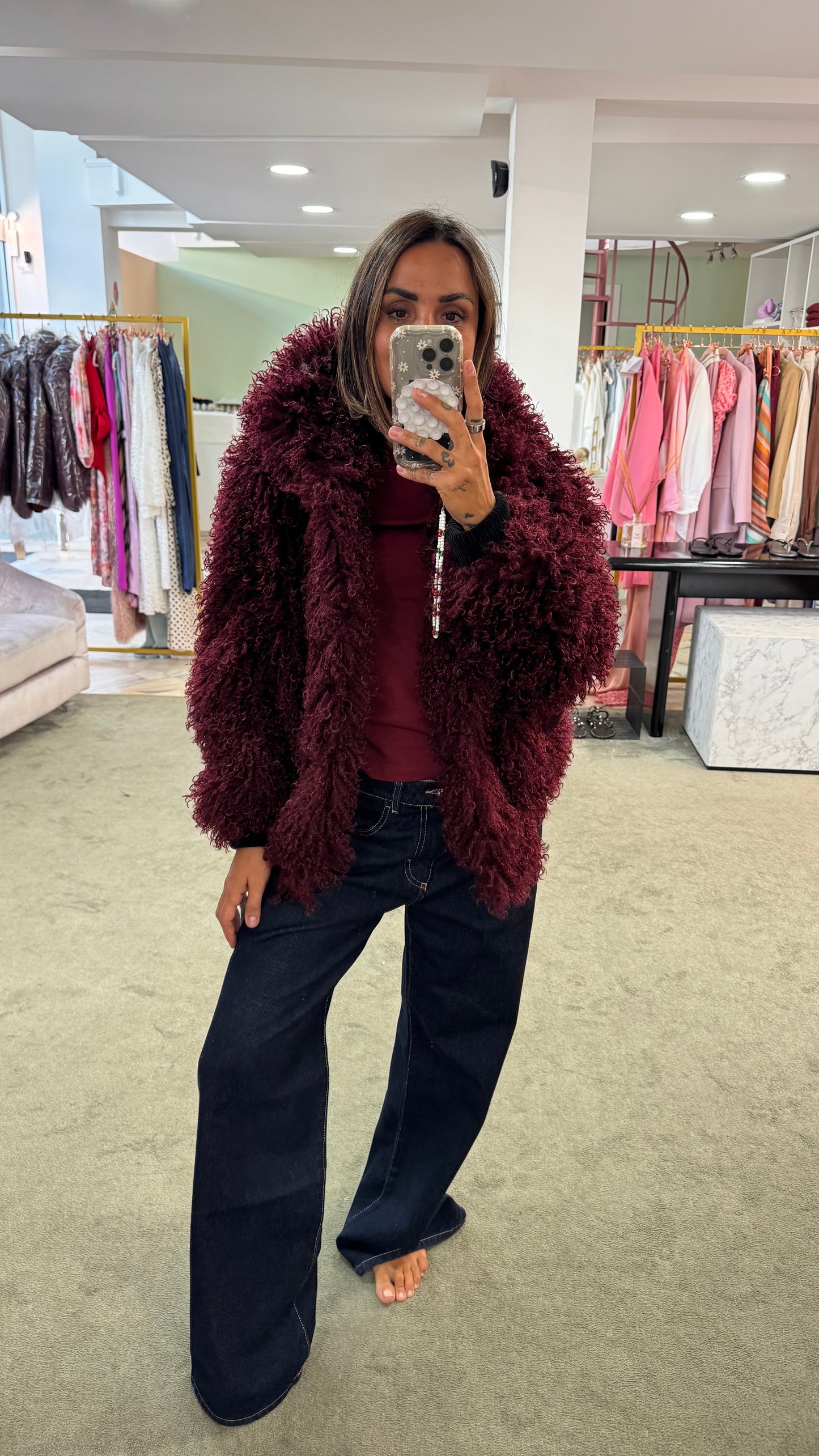 Bomber mongolia eco bordeaux con cappuccio