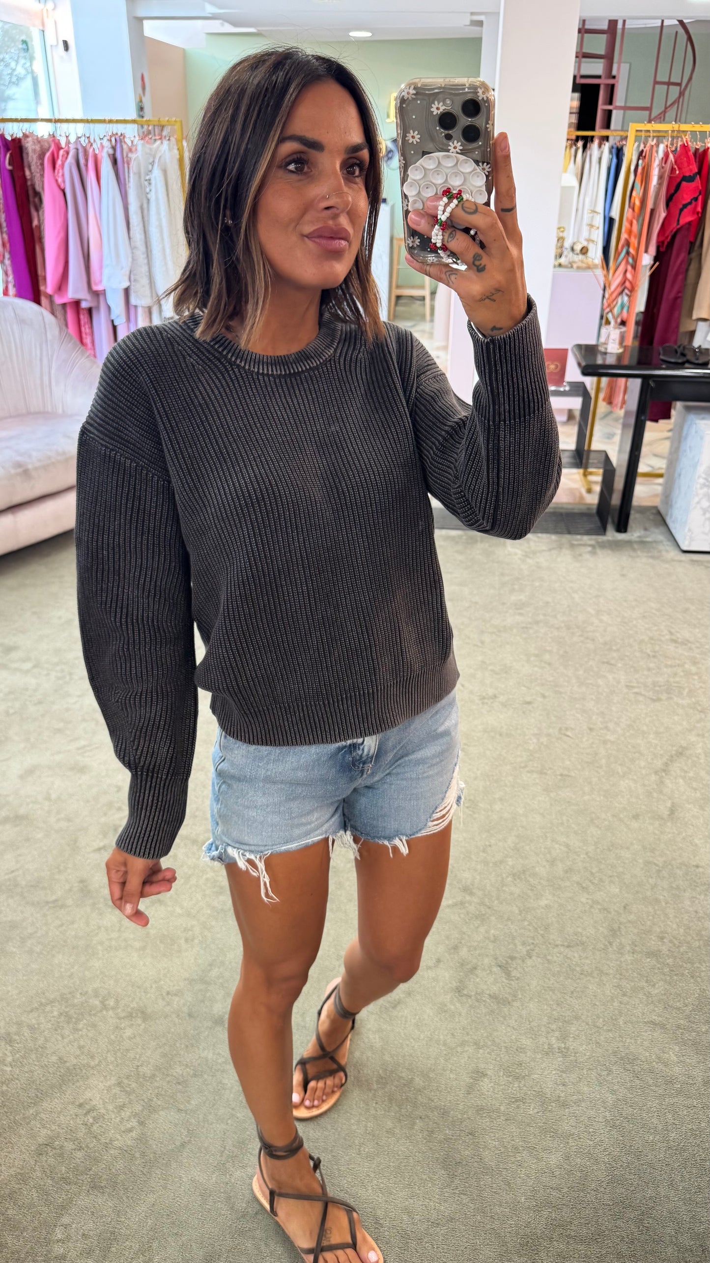 Maglione grigio stonewashed a costine jx