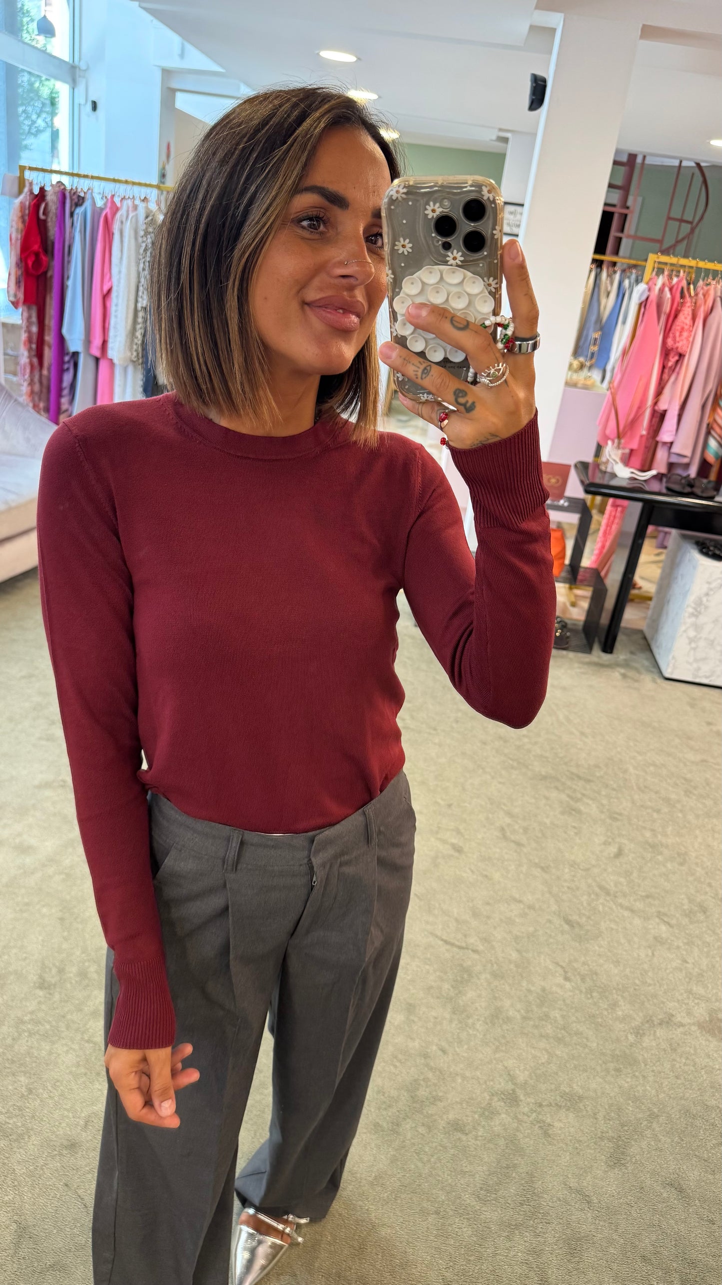 Maglione bordeaux girocollo in viscosa jx