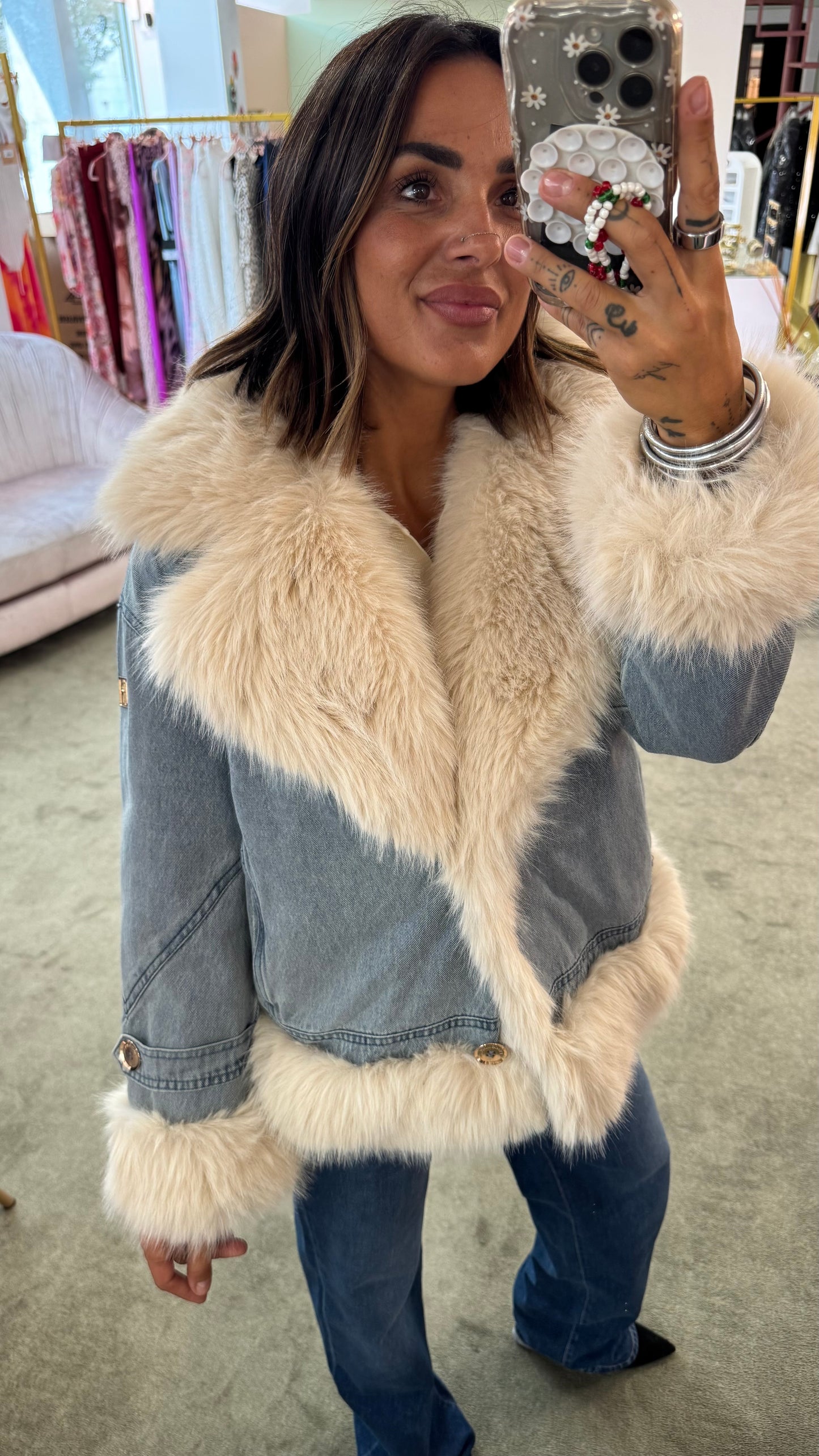 Giacca in jeans con pelo fake fr
