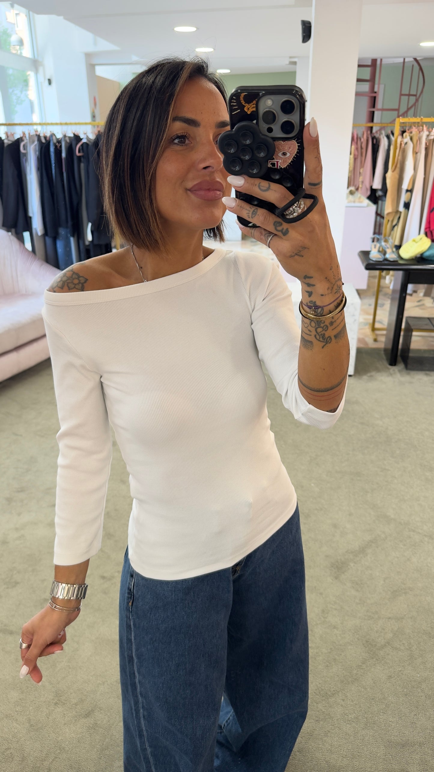 Maglia bianca manica 3/4 a costine jx
