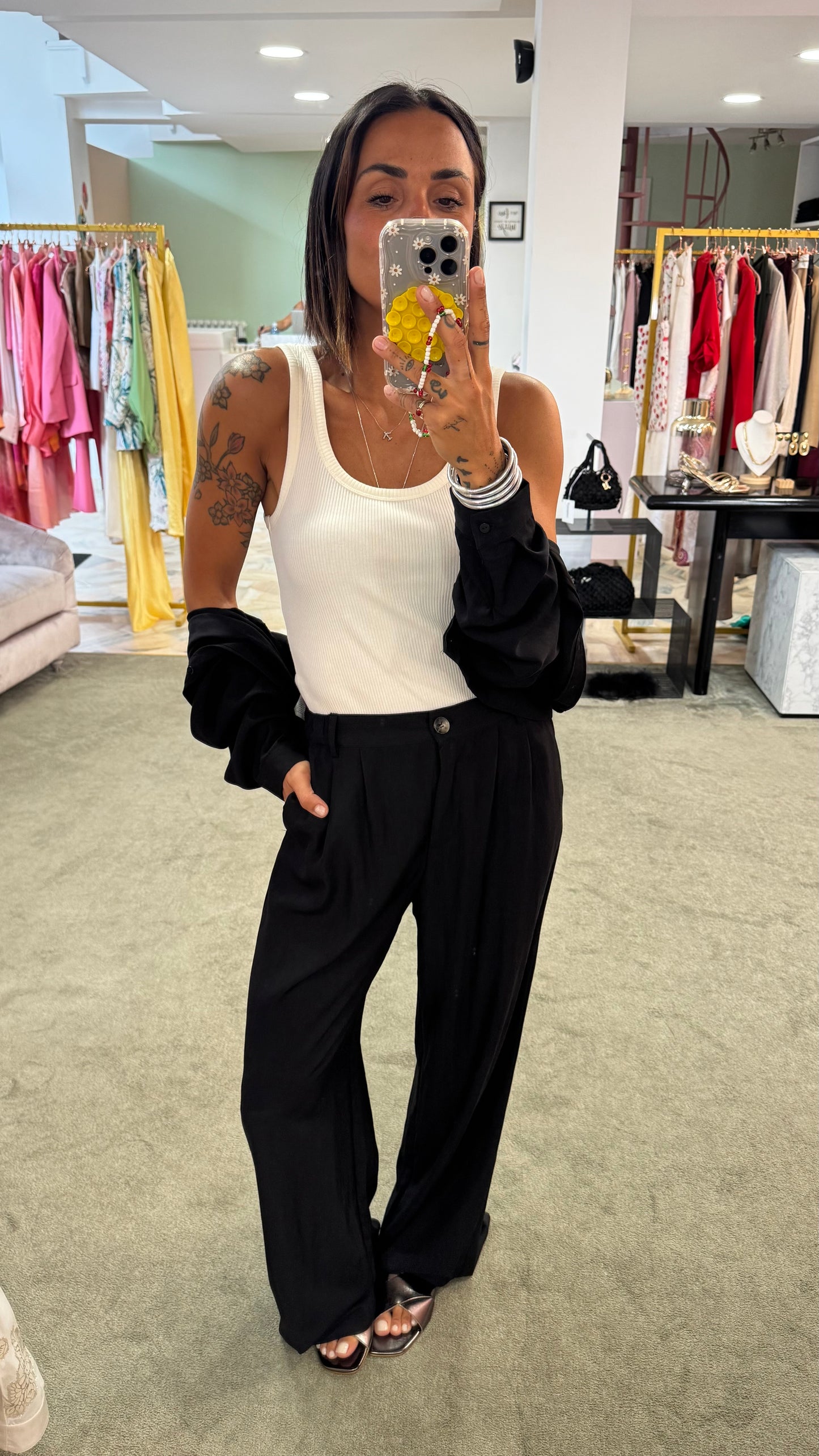 Pantaloni neri in viscosa sy
