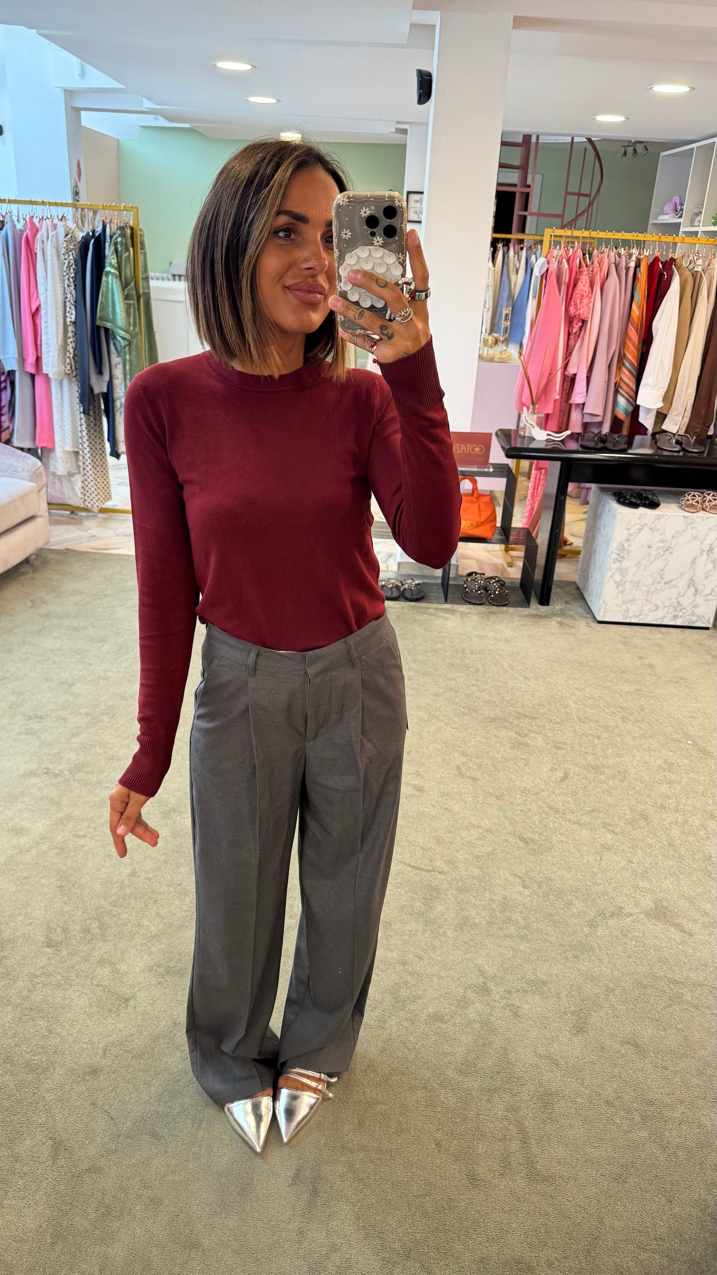Maglione bordeaux girocollo in viscosa jx