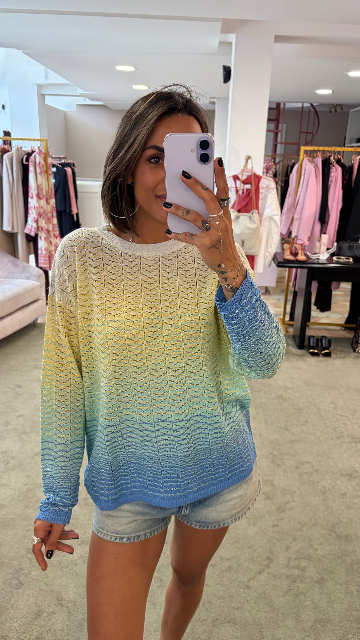 Maglione missoni vibes giallo e azzurro degradè bj