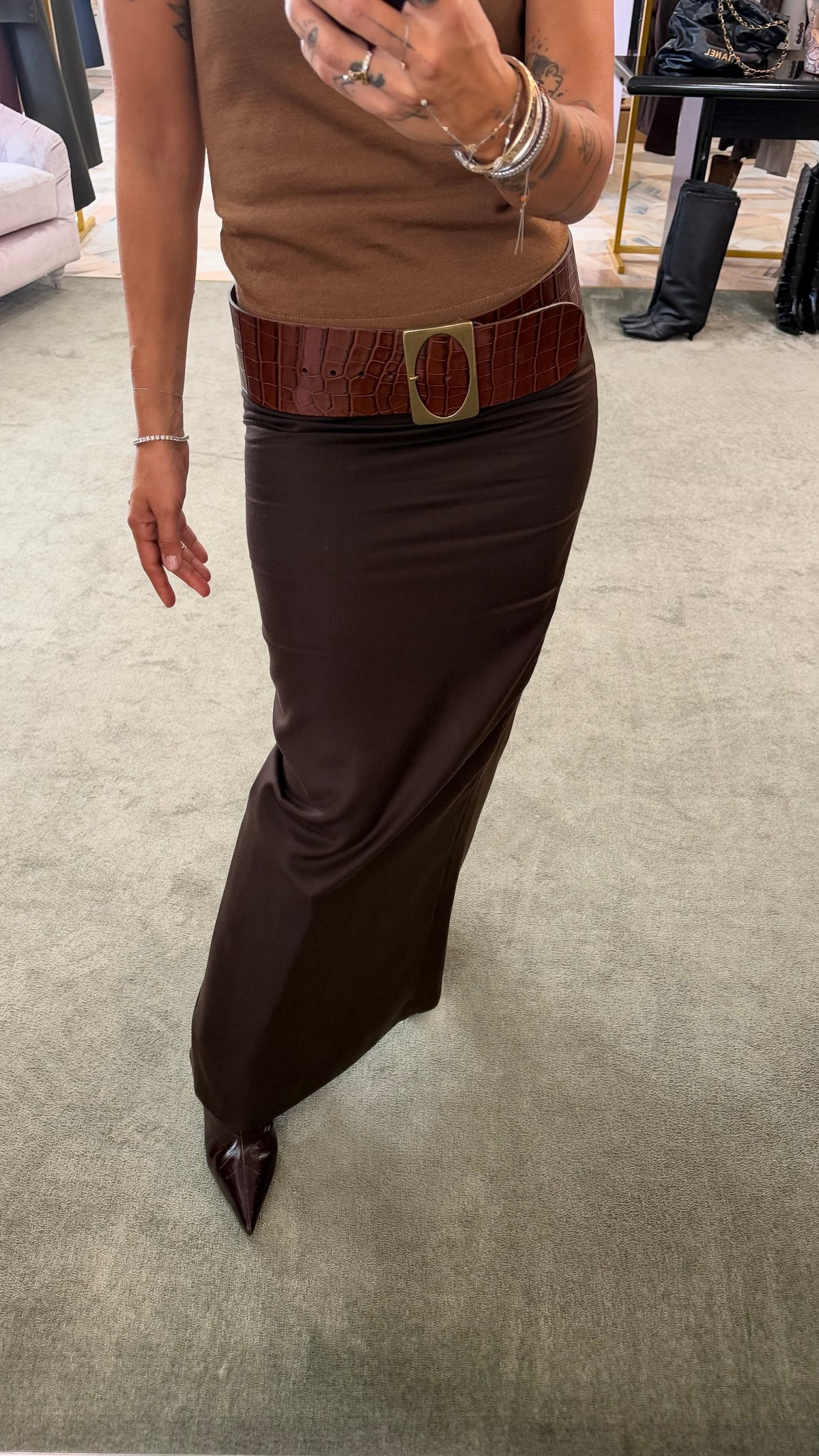 Cintura marrone in pelle crocco Actualee