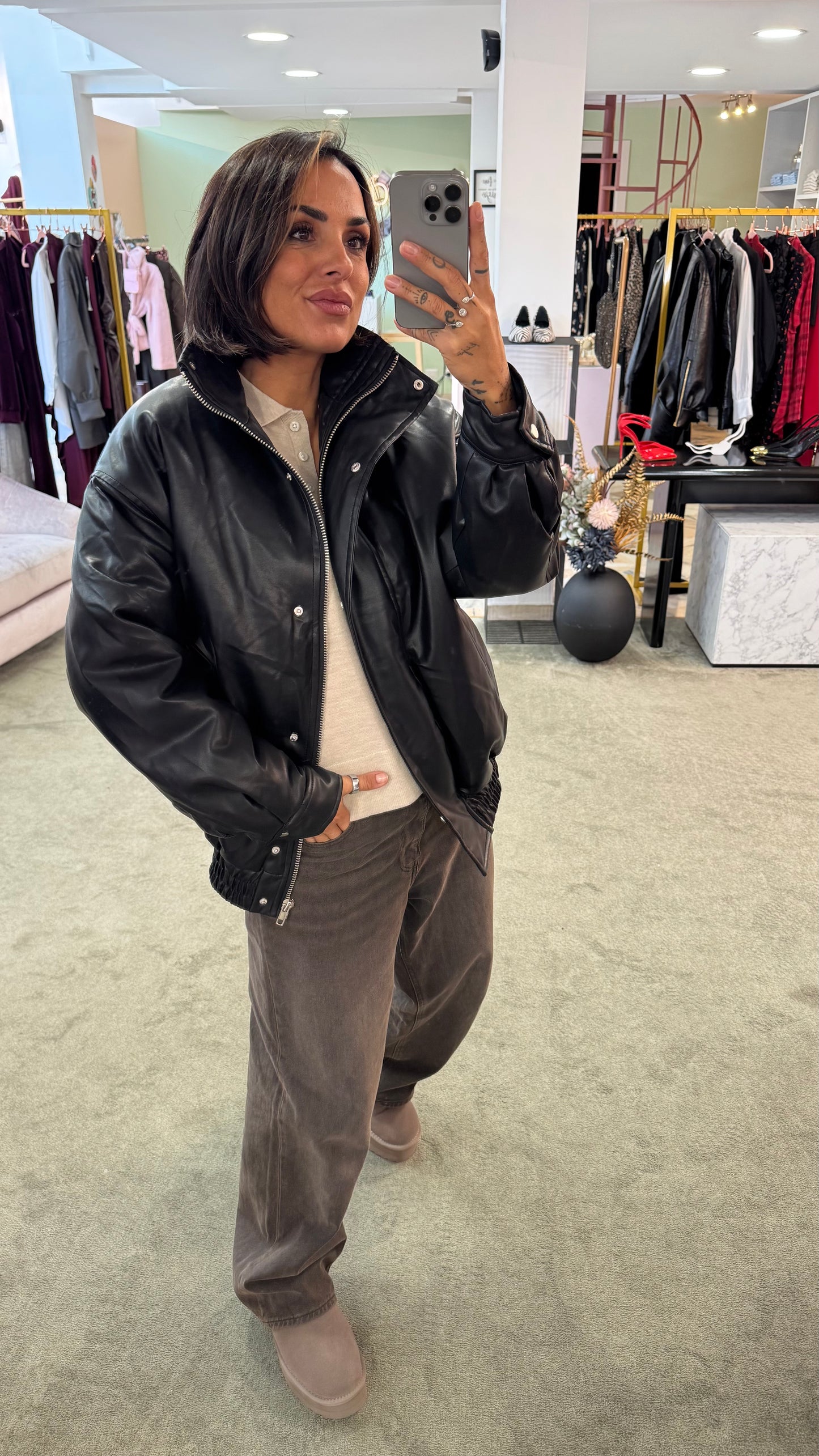 Bomber aviator nero imbottito in ecopelle gl