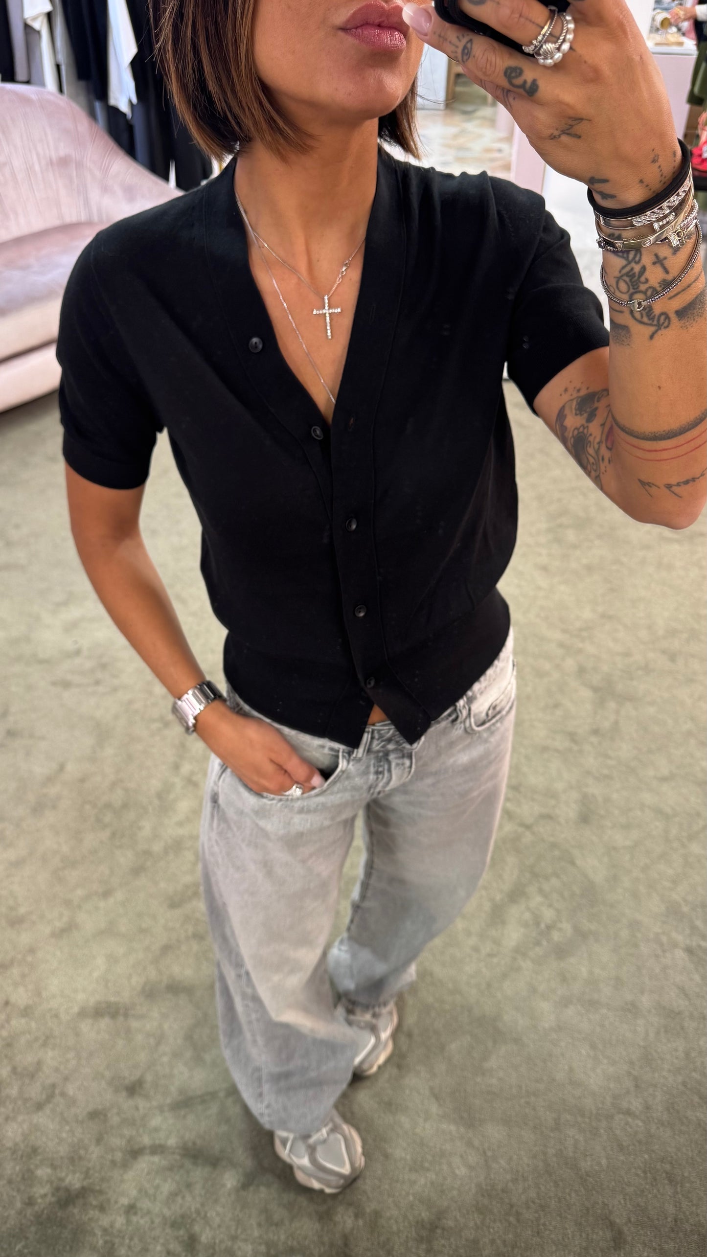 Cardigan luna nero manica corta pt