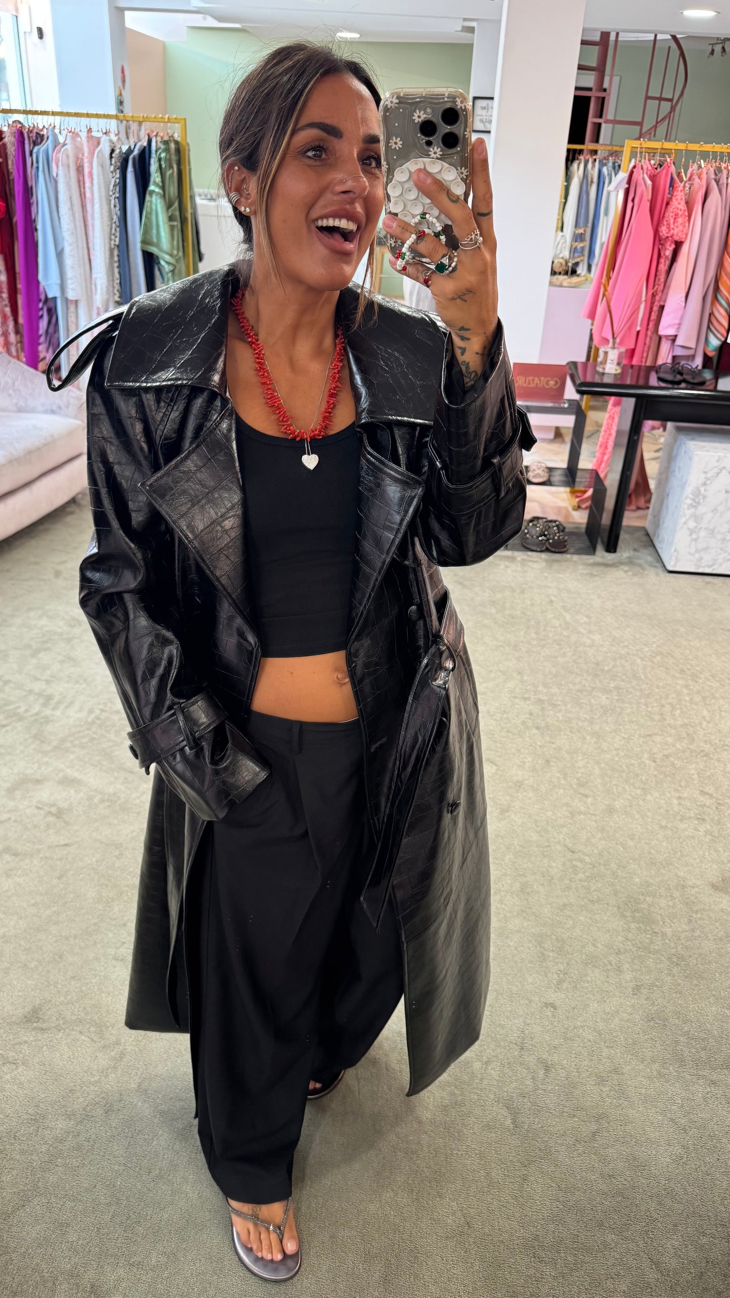 Trench lungo nero crocco Actualee
