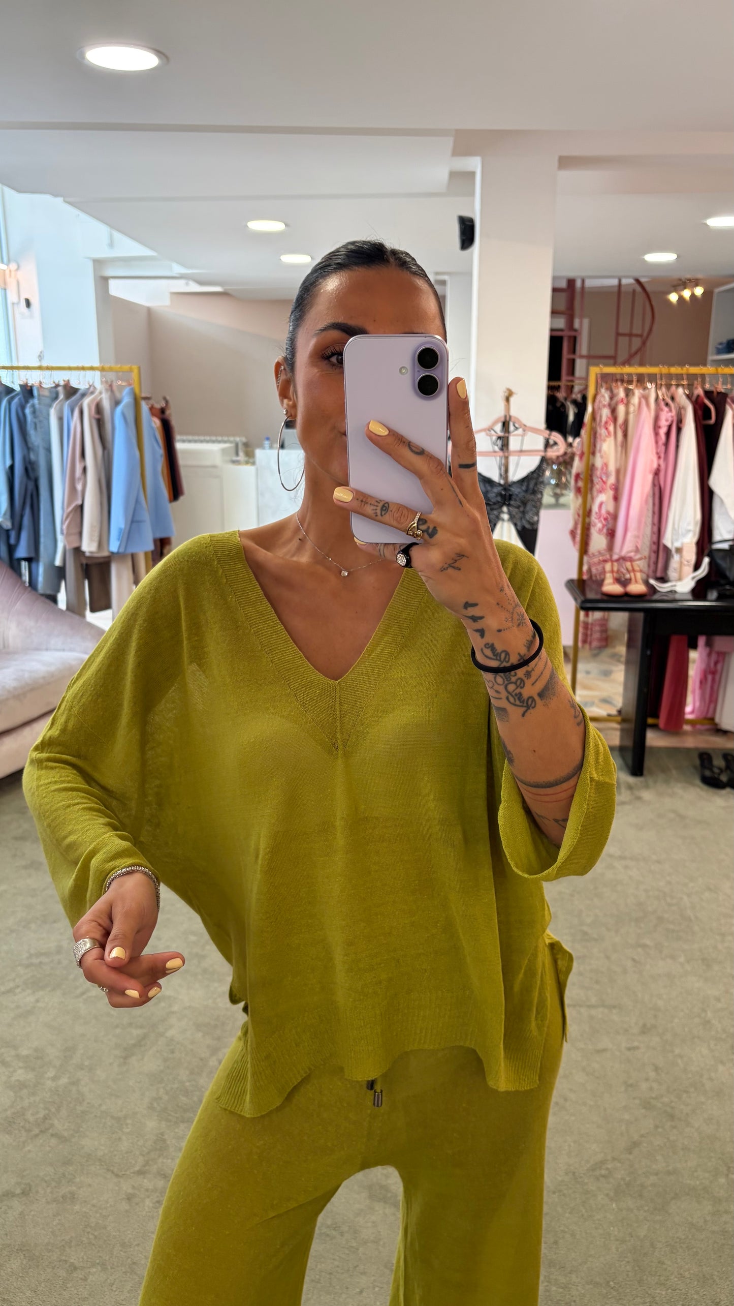 Cardigan lungo verde pistacchio in lino fy