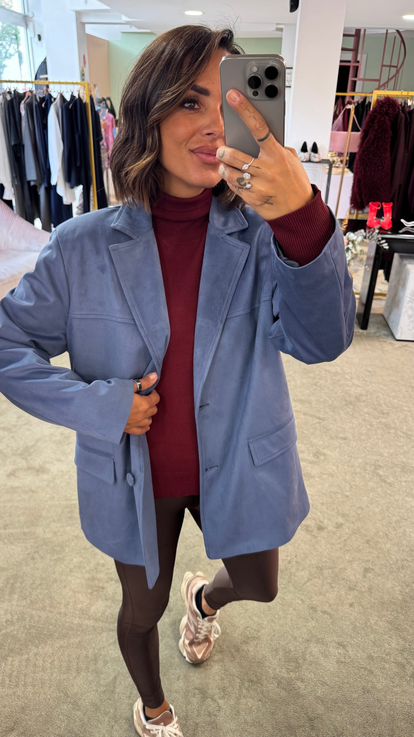Blazer over celeste scamosciato ks
