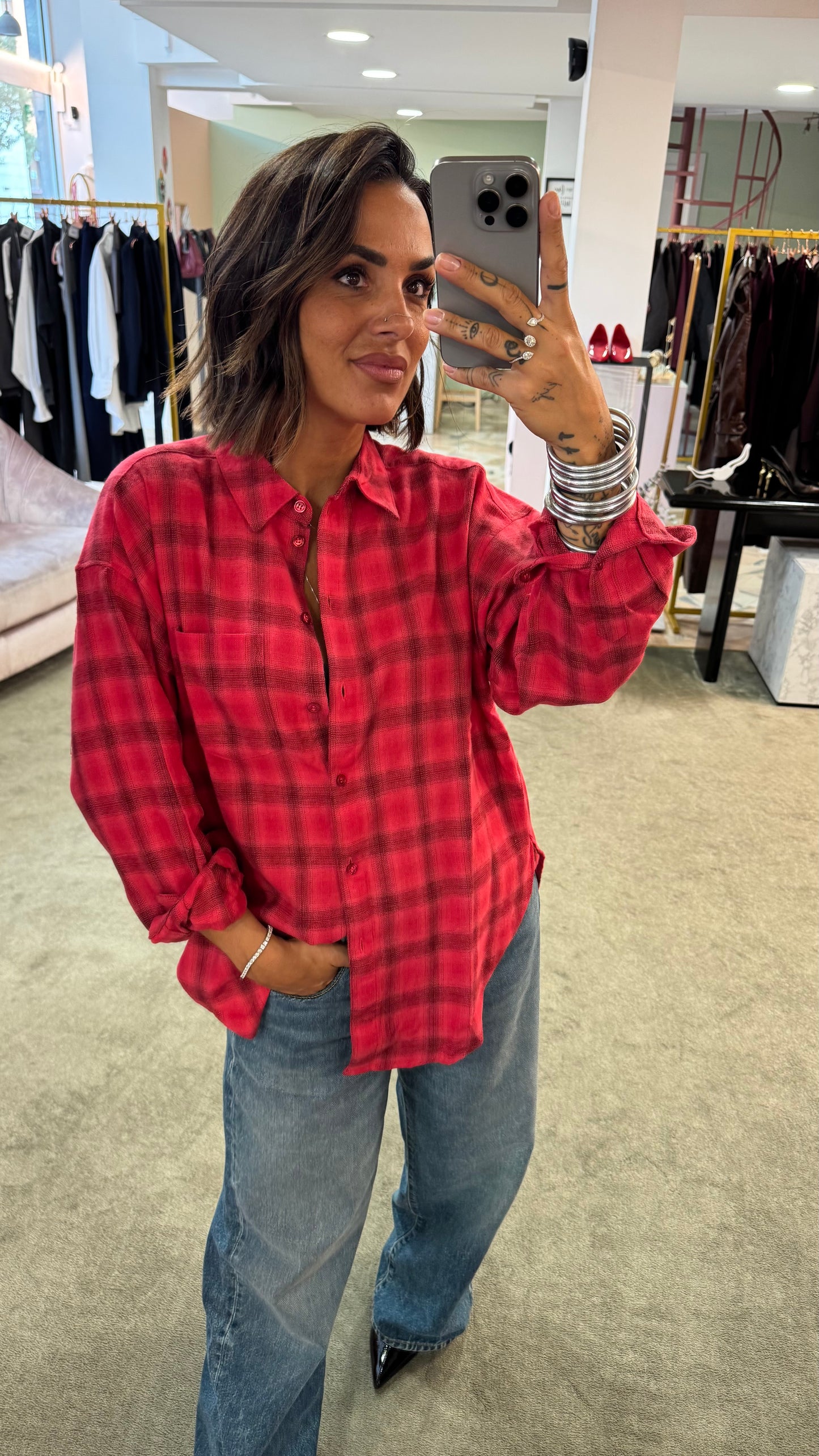 Camicia rossa a quadri jx
