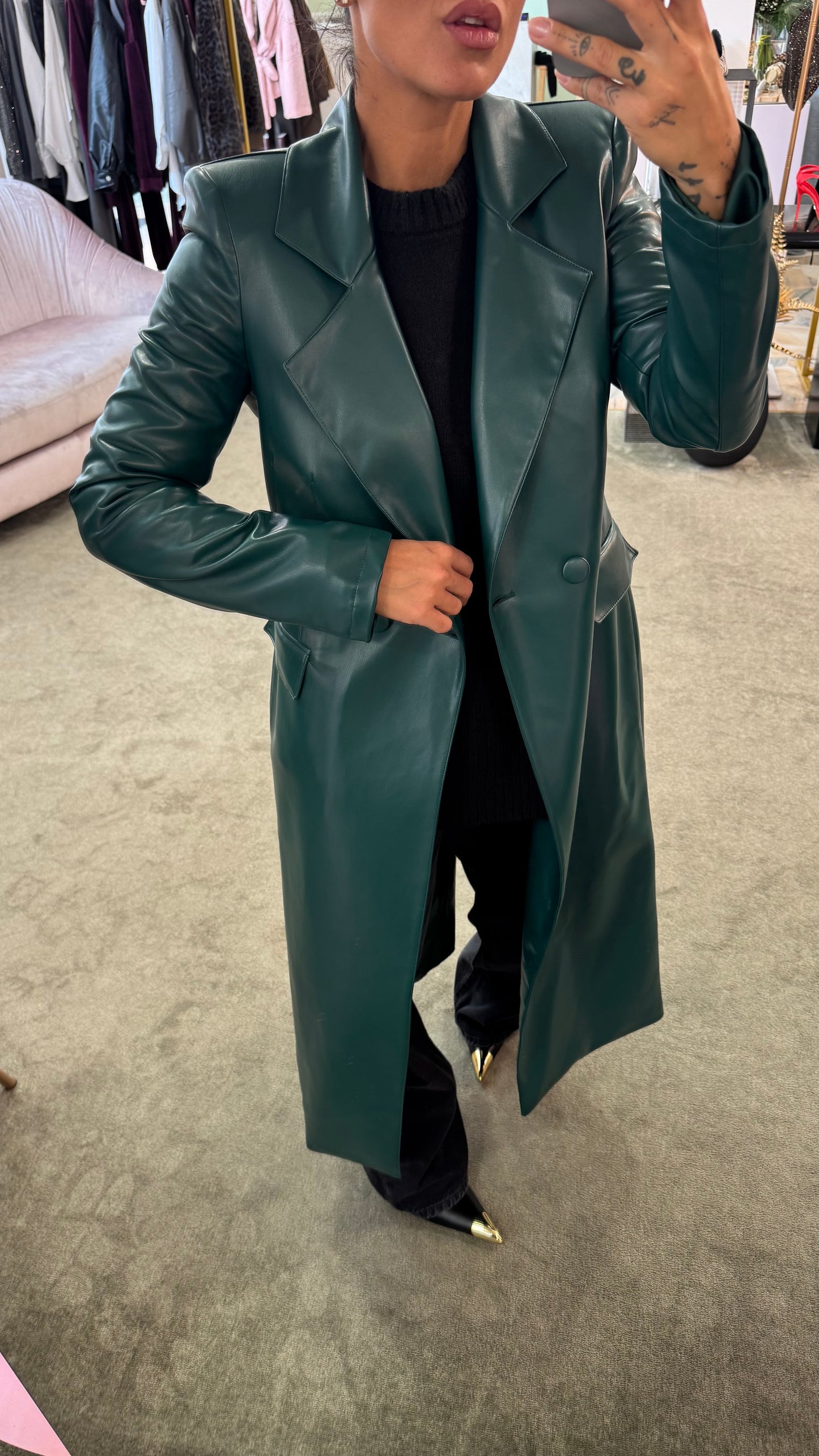 Cappotto lungo ecopelle verde ks