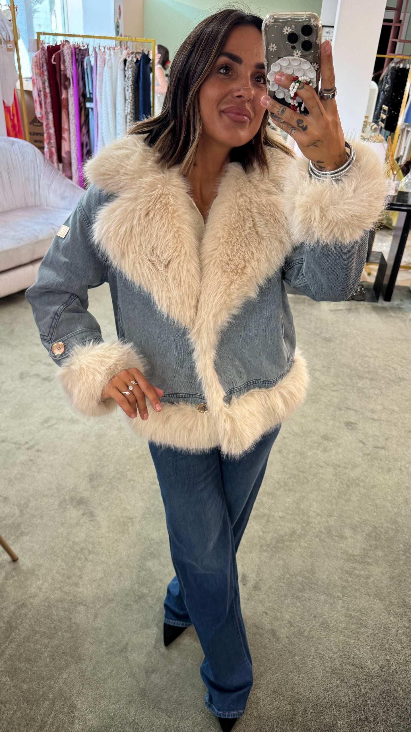 Giacca in jeans con pelo fake fr