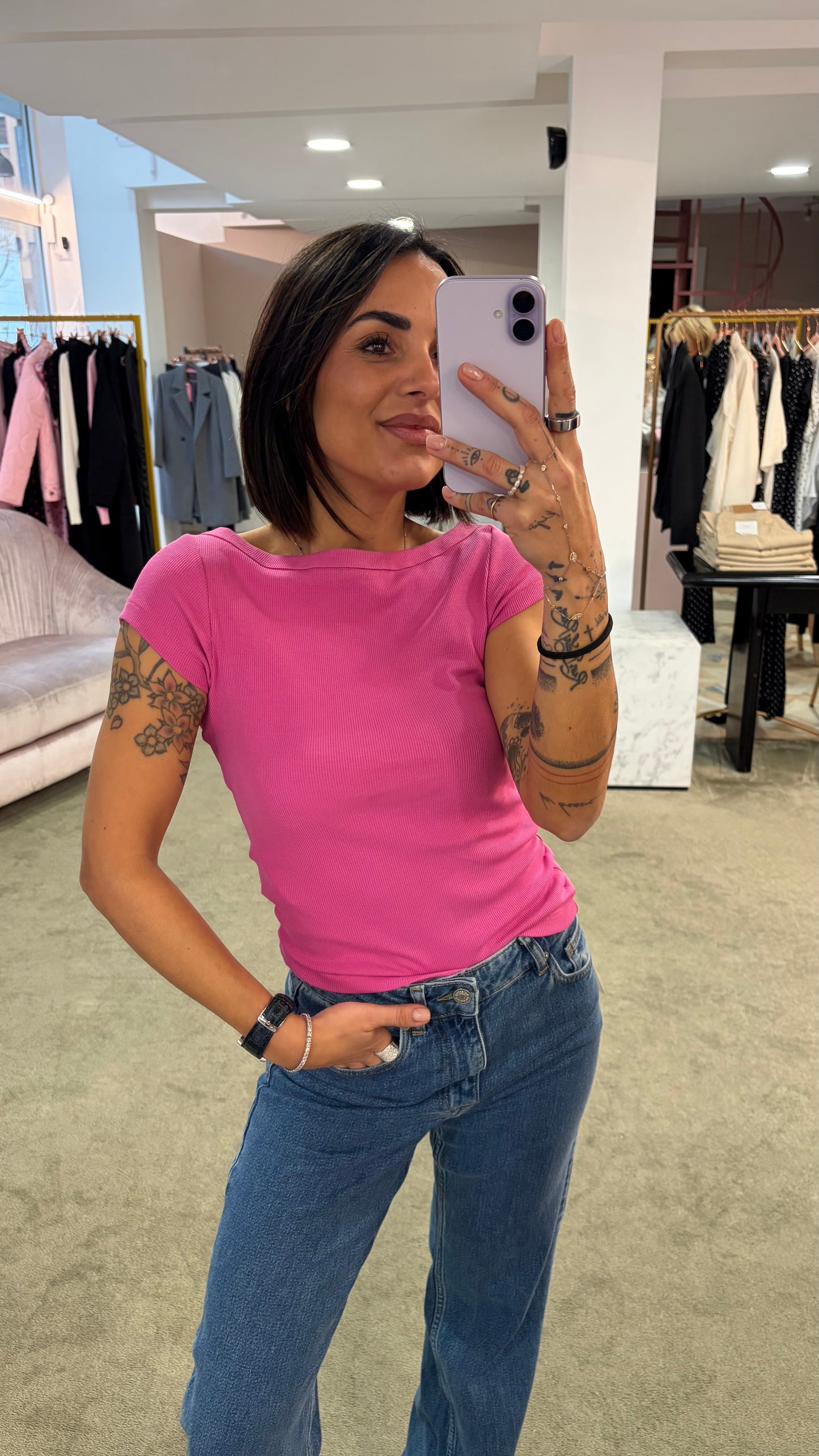 T-shirt fifi fucsia a costine jx
